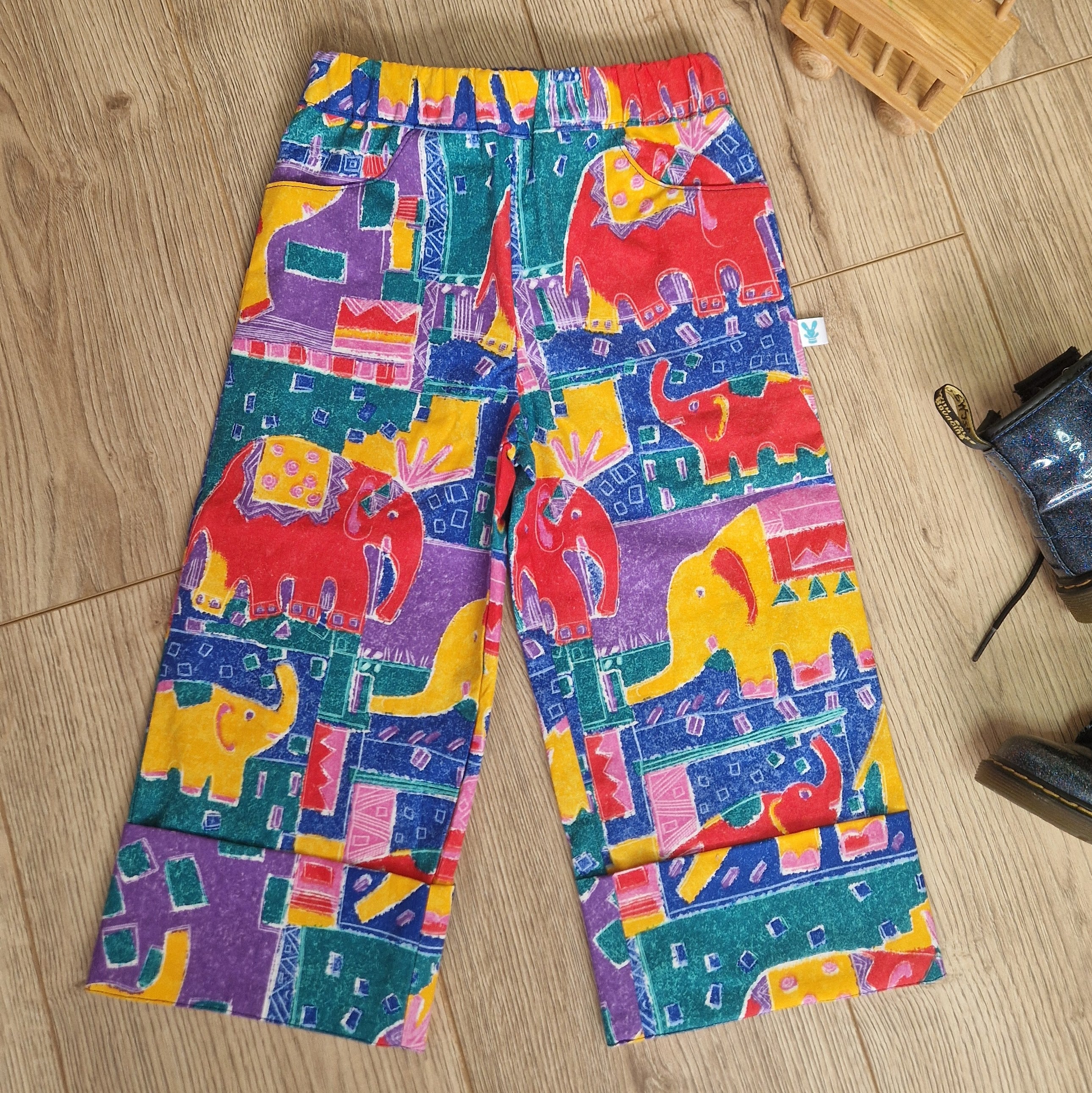 90's Style Elephant Print Trousers - Aged 3-4
