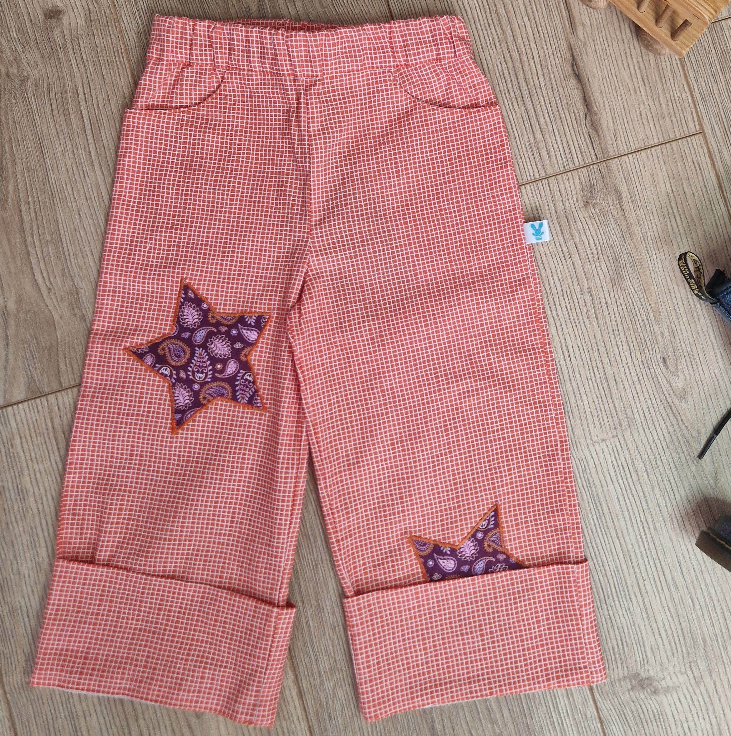 Checkered Orange Star Applique Trousers - Aged 2-3