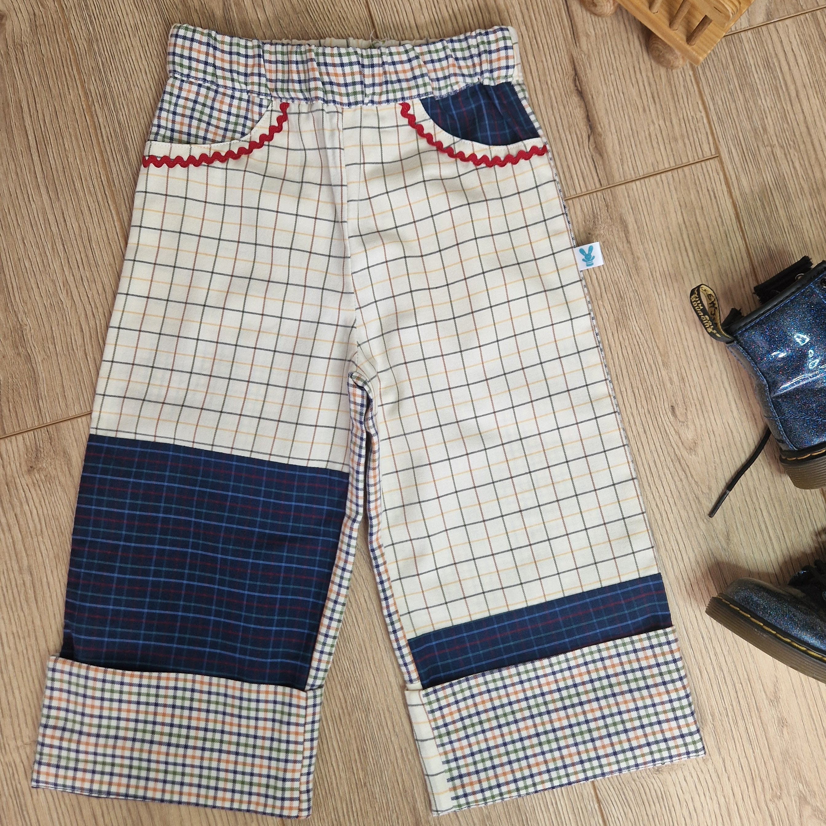 Upcycled Checkered Patch Trousers - Aged 2-3