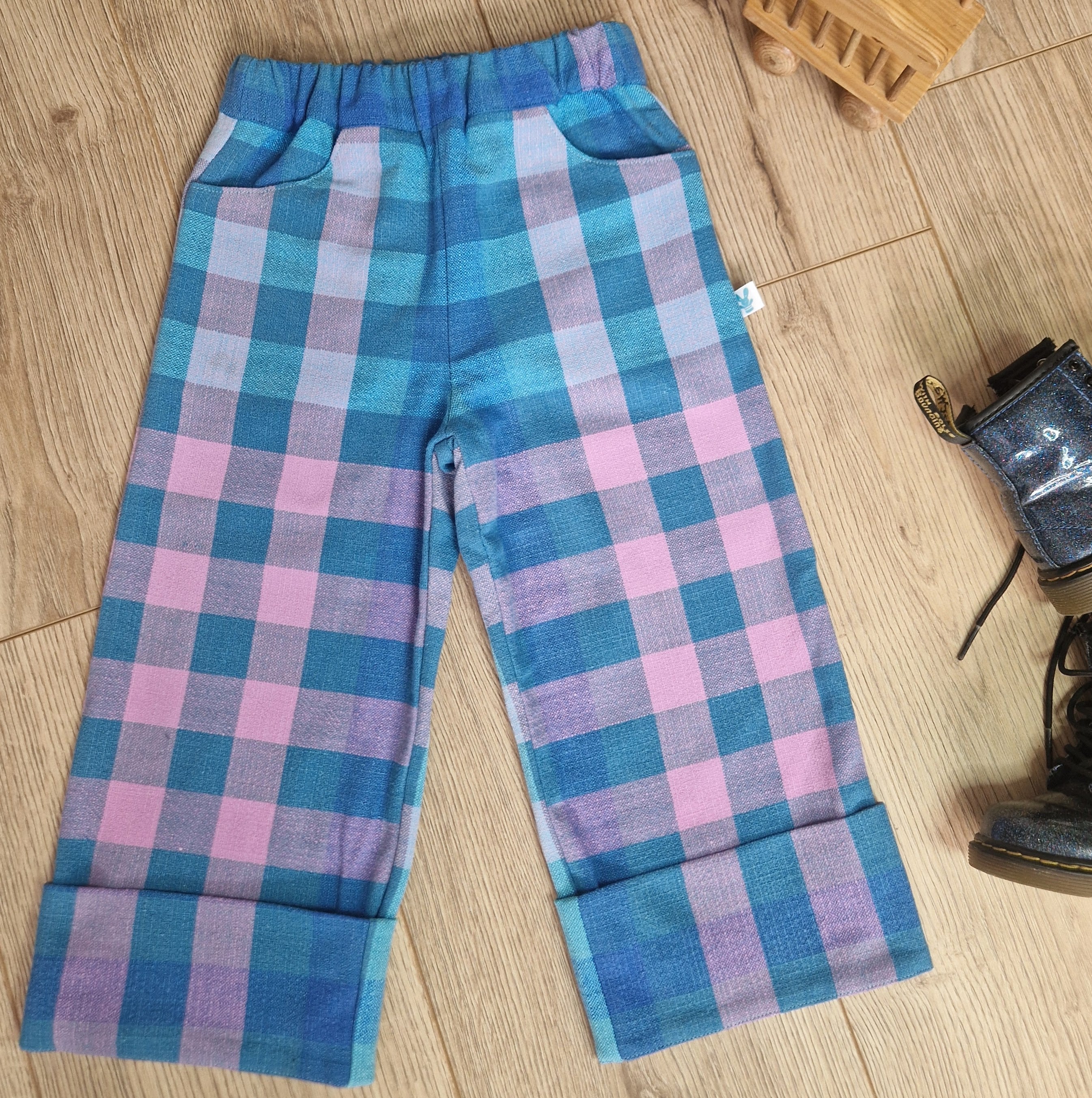 Blue Pink Gradient Checkered Trousers - Aged 3-4
