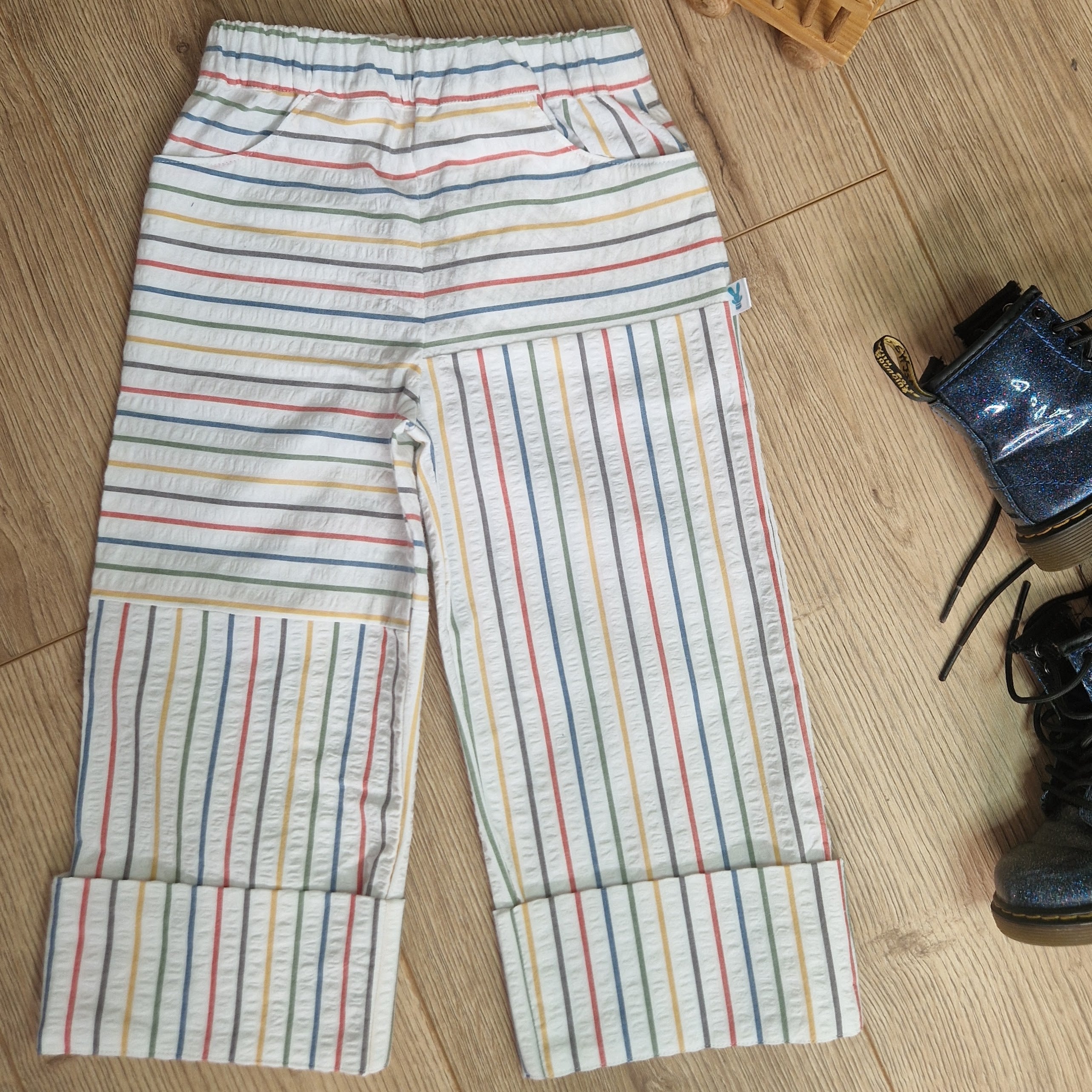 White Rainbow Striped Trousers - Aged 3-4