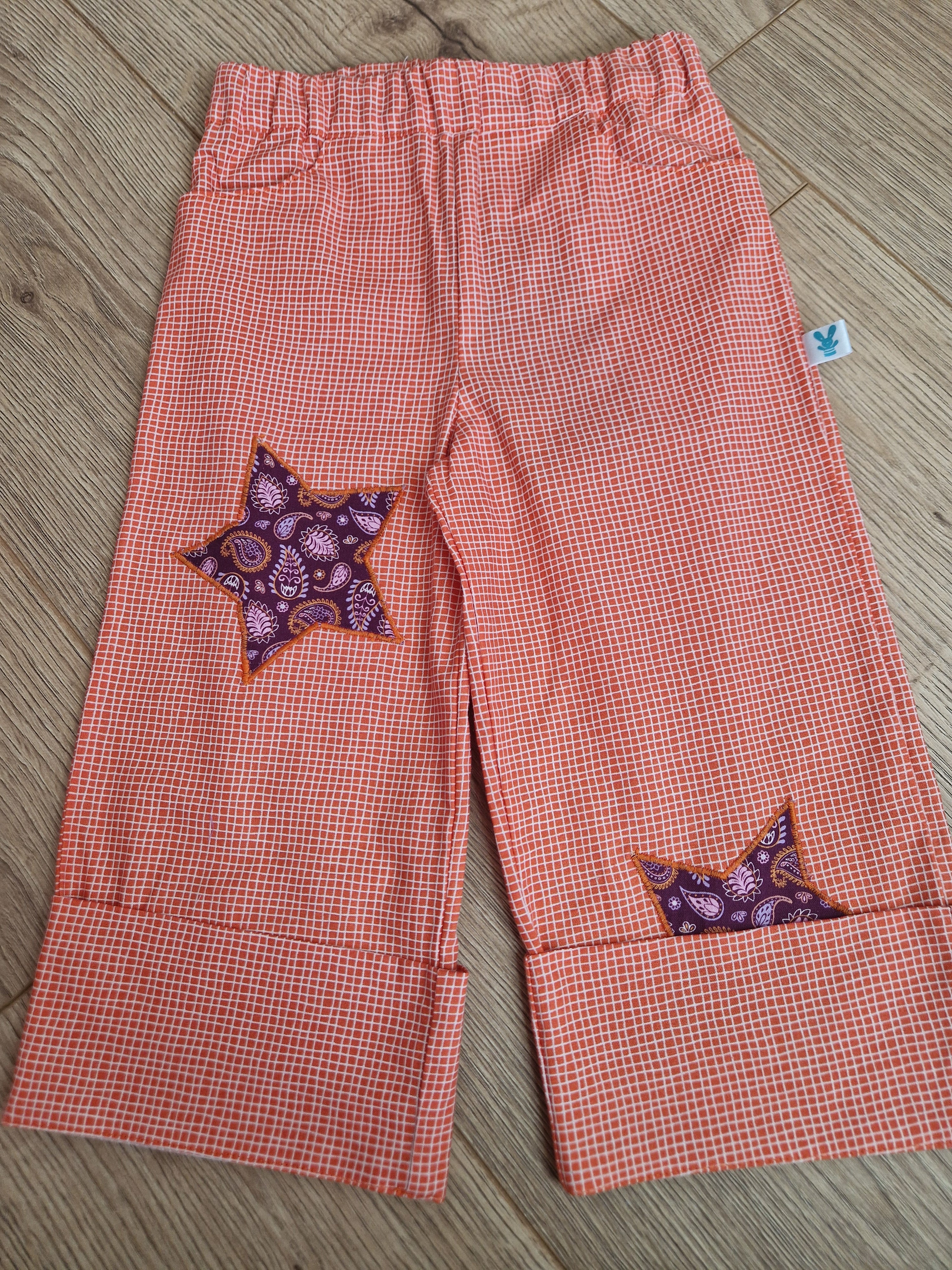 Checkered Orange Star Applique Trousers - Aged 2-3