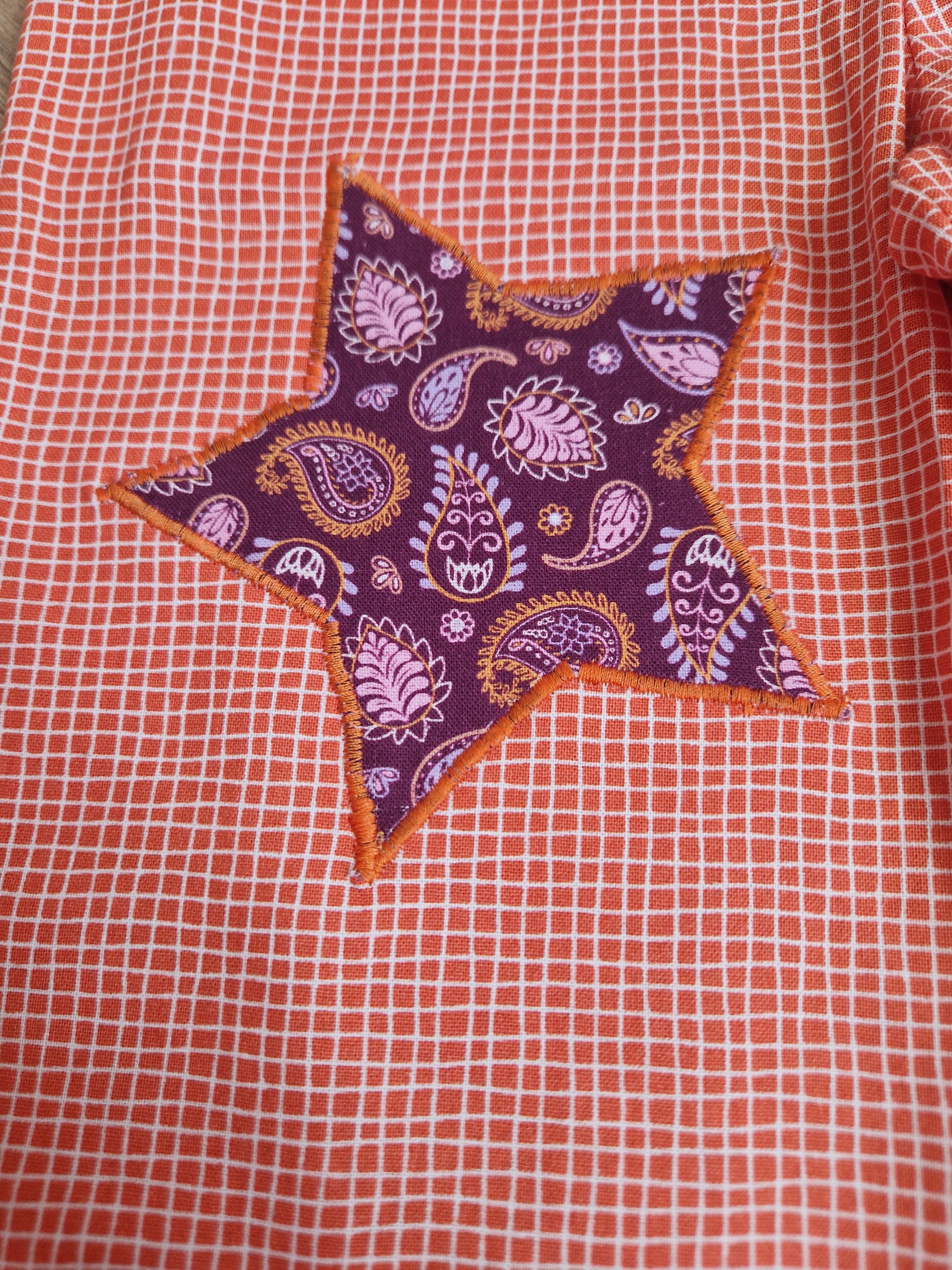 Checkered Orange Star Applique Trousers - Aged 2-3