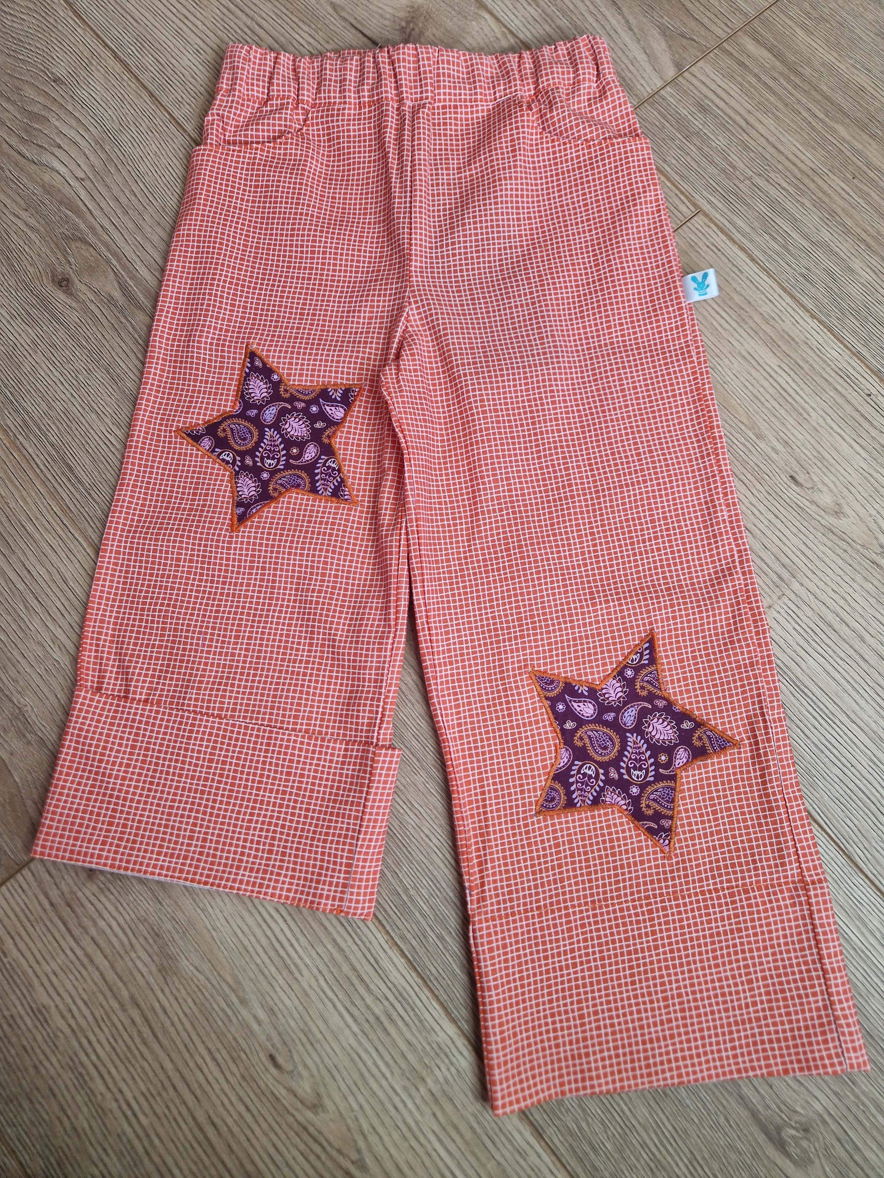 Checkered Orange Star Applique Trousers - Aged 2-3