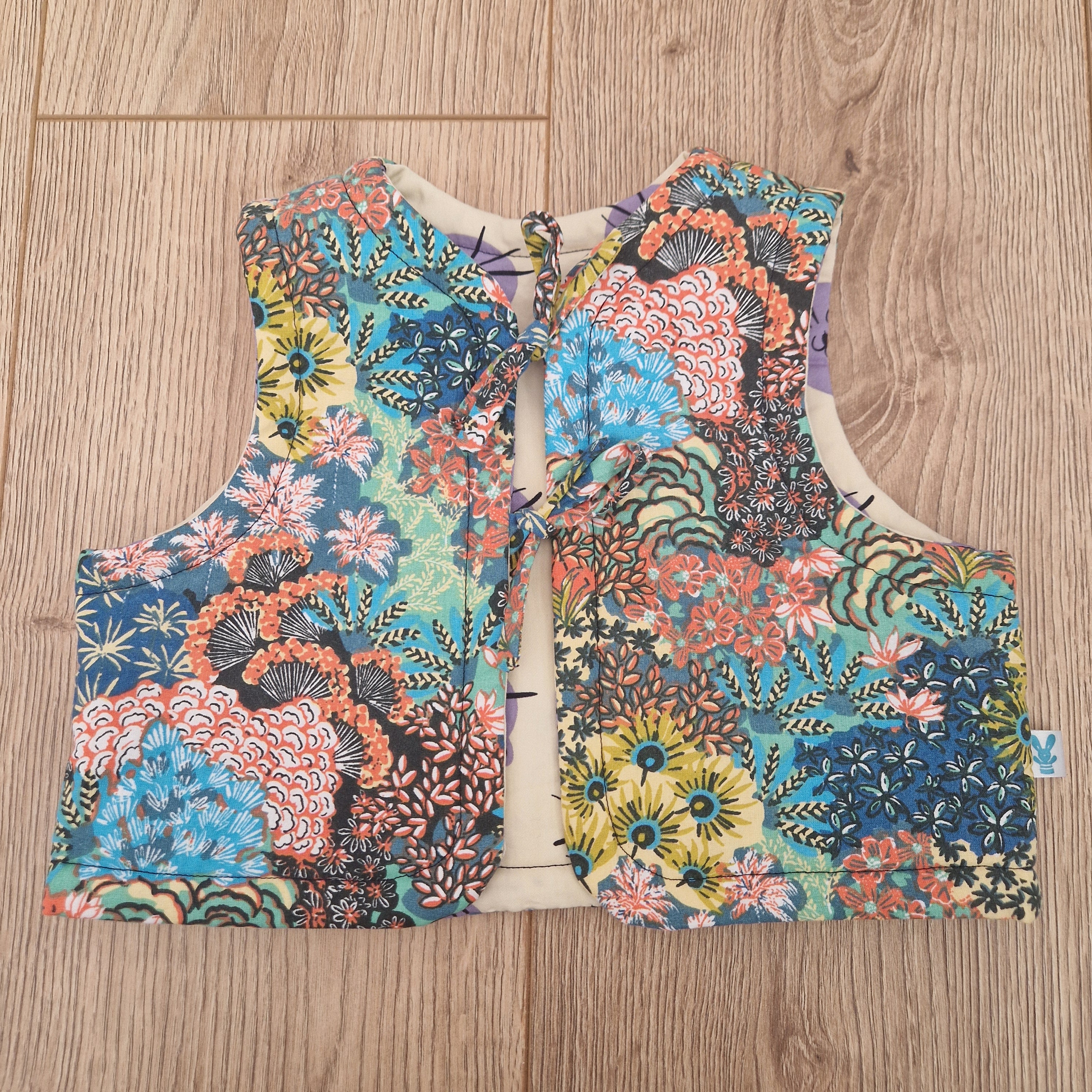 Floral Waistcoat with denim heart applique - Aged 1-2