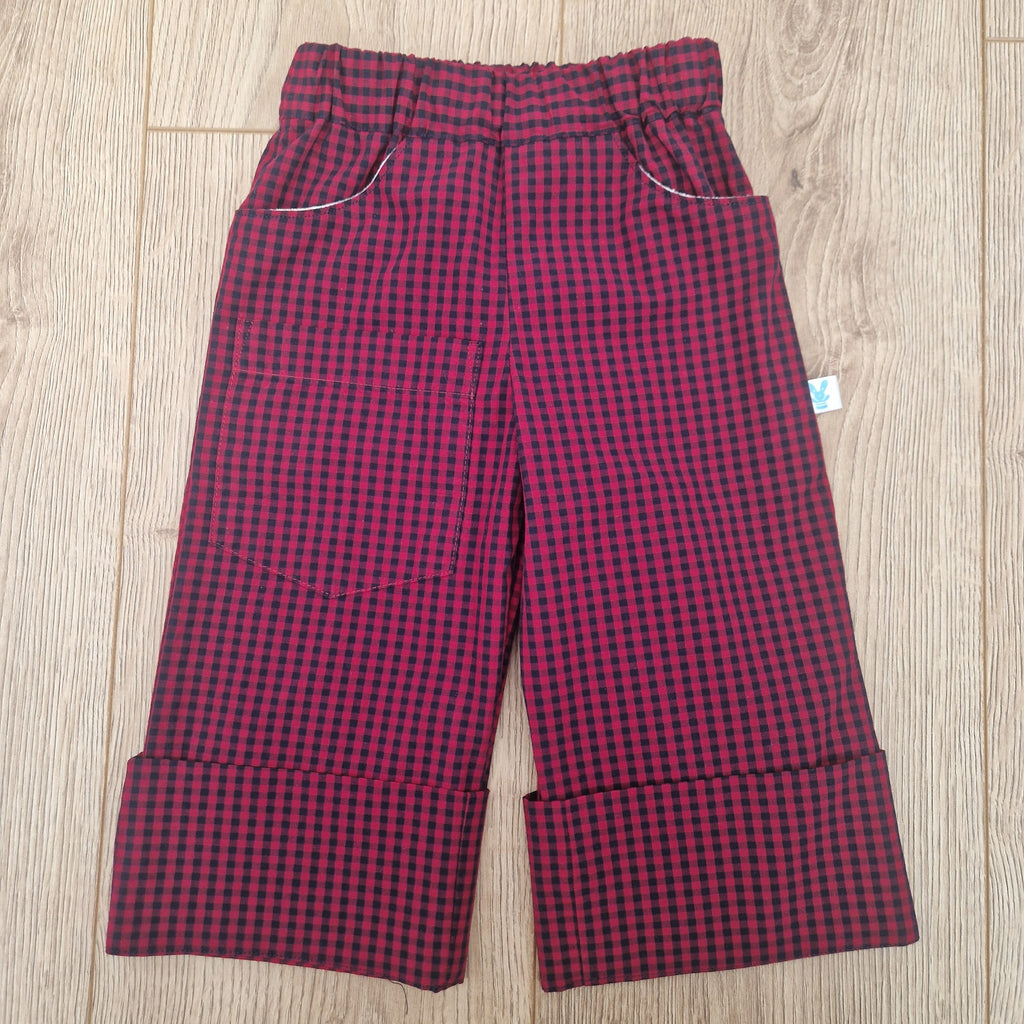 Red Blue Checkered Trousers with animal print pocket - Aged 1-2