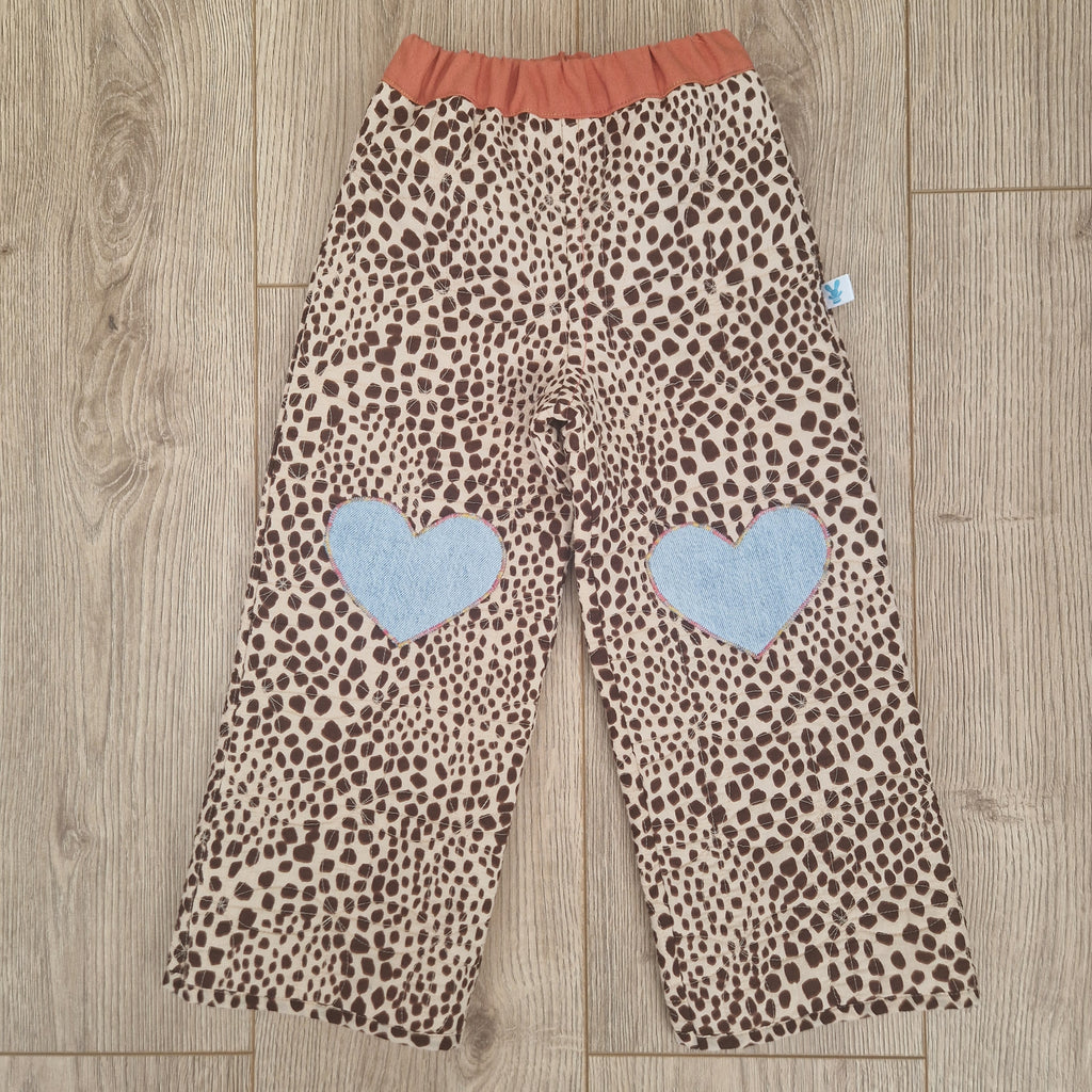 Animal Print Quilted Applique Heart Trousers - Aged 2-3