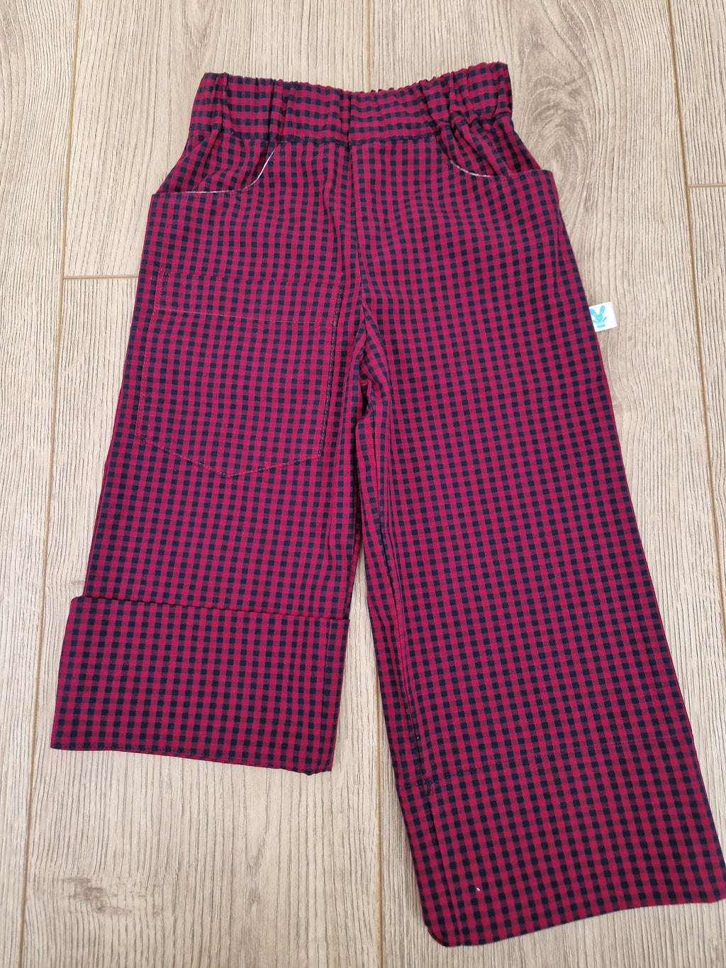 Red Blue Checkered Trousers with animal print pocket - Aged 1-2