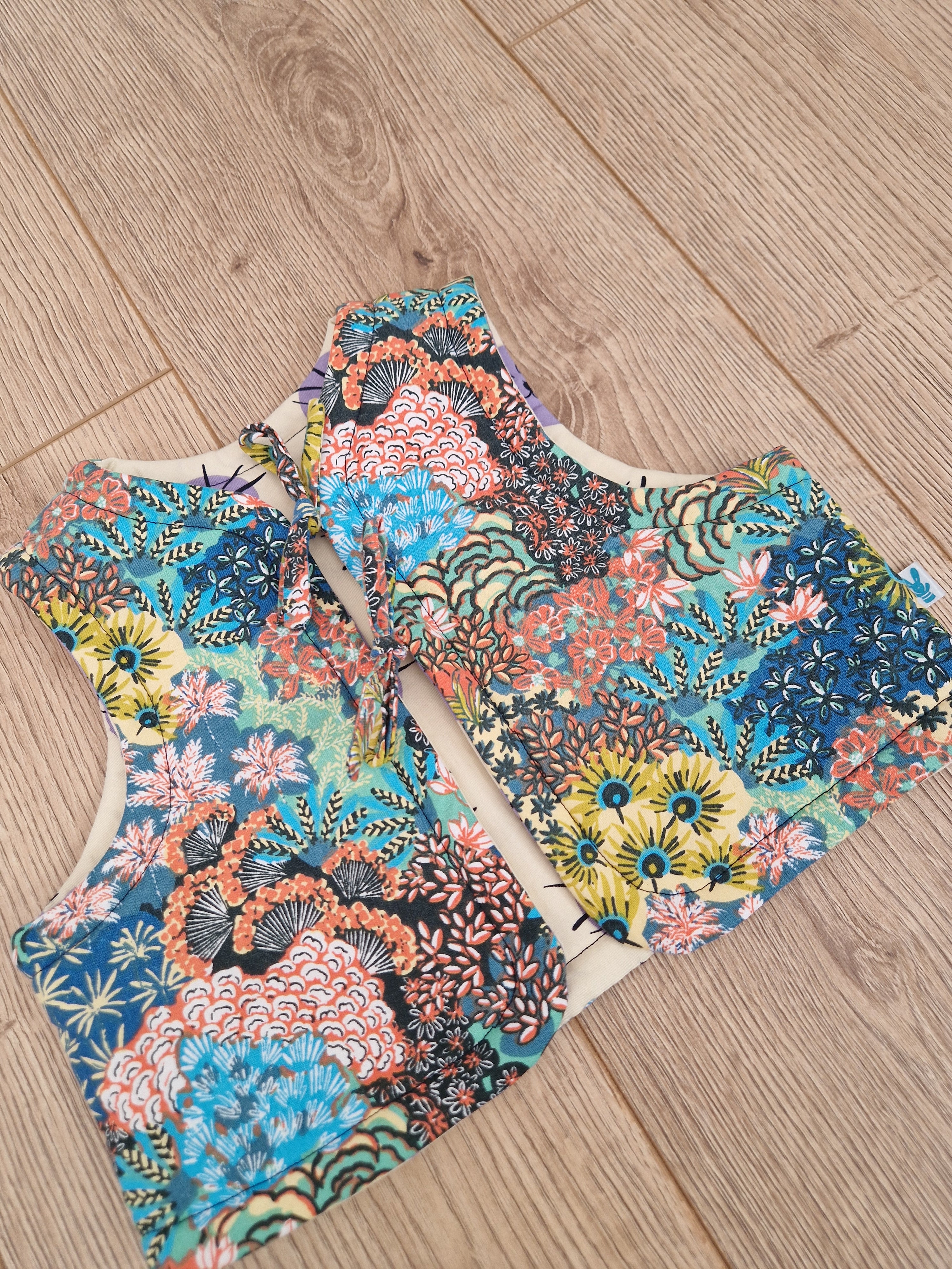 Floral Waistcoat with denim heart applique - Aged 1-2