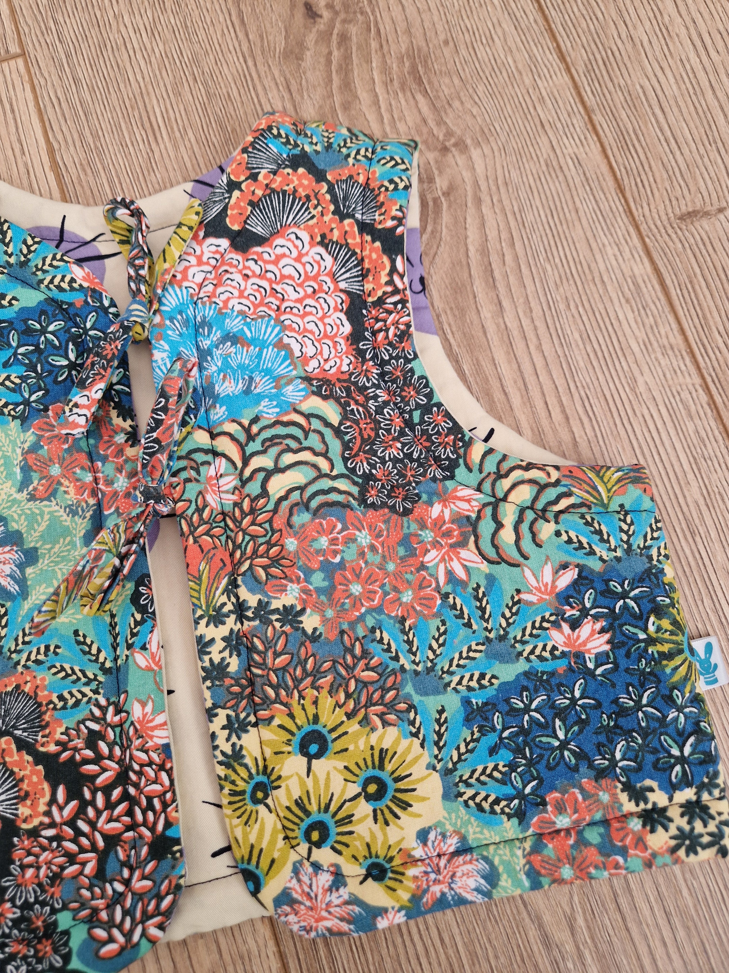 Floral Waistcoat with denim heart applique - Aged 1-2