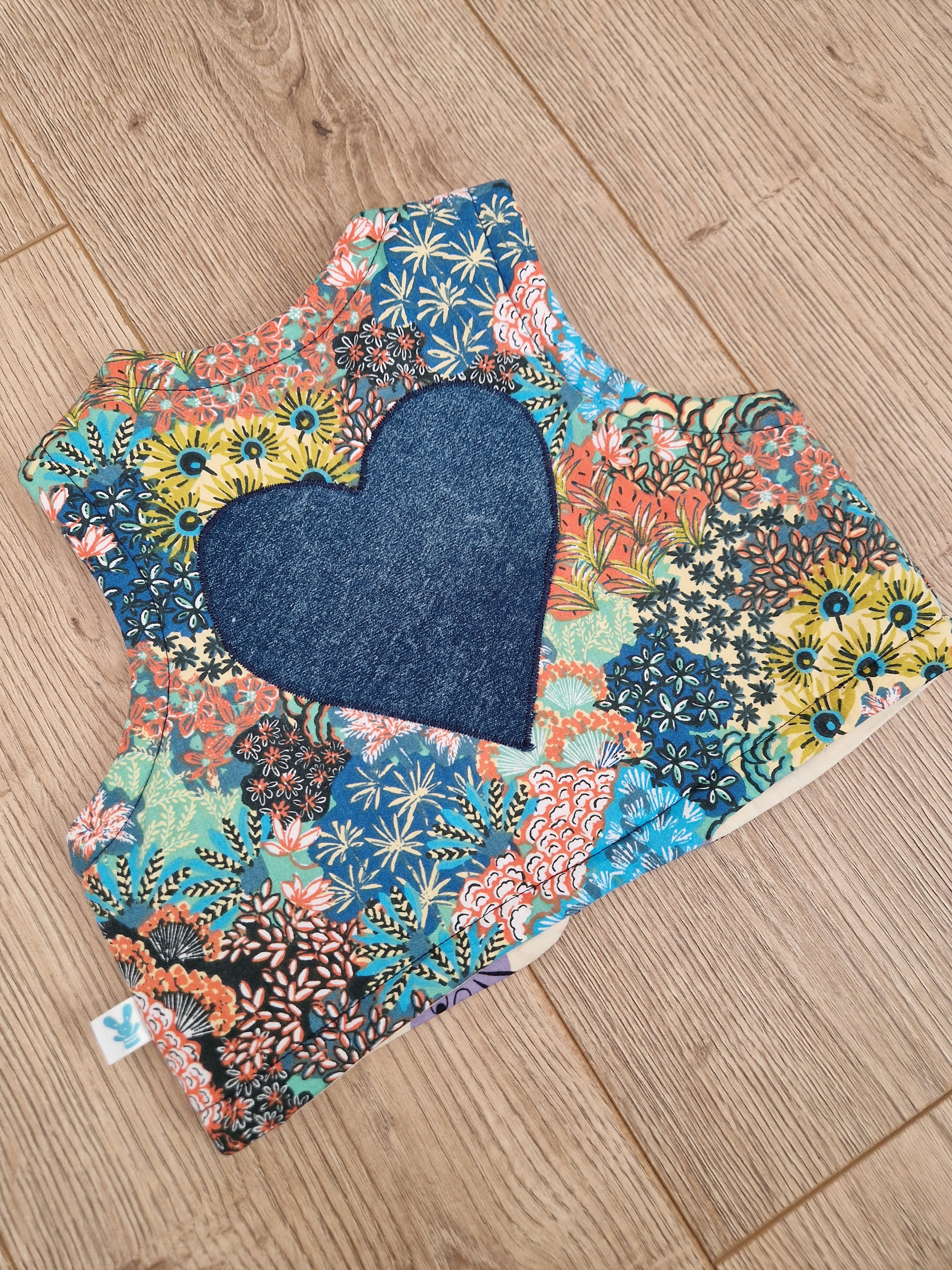 Floral Waistcoat with denim heart applique - Aged 1-2
