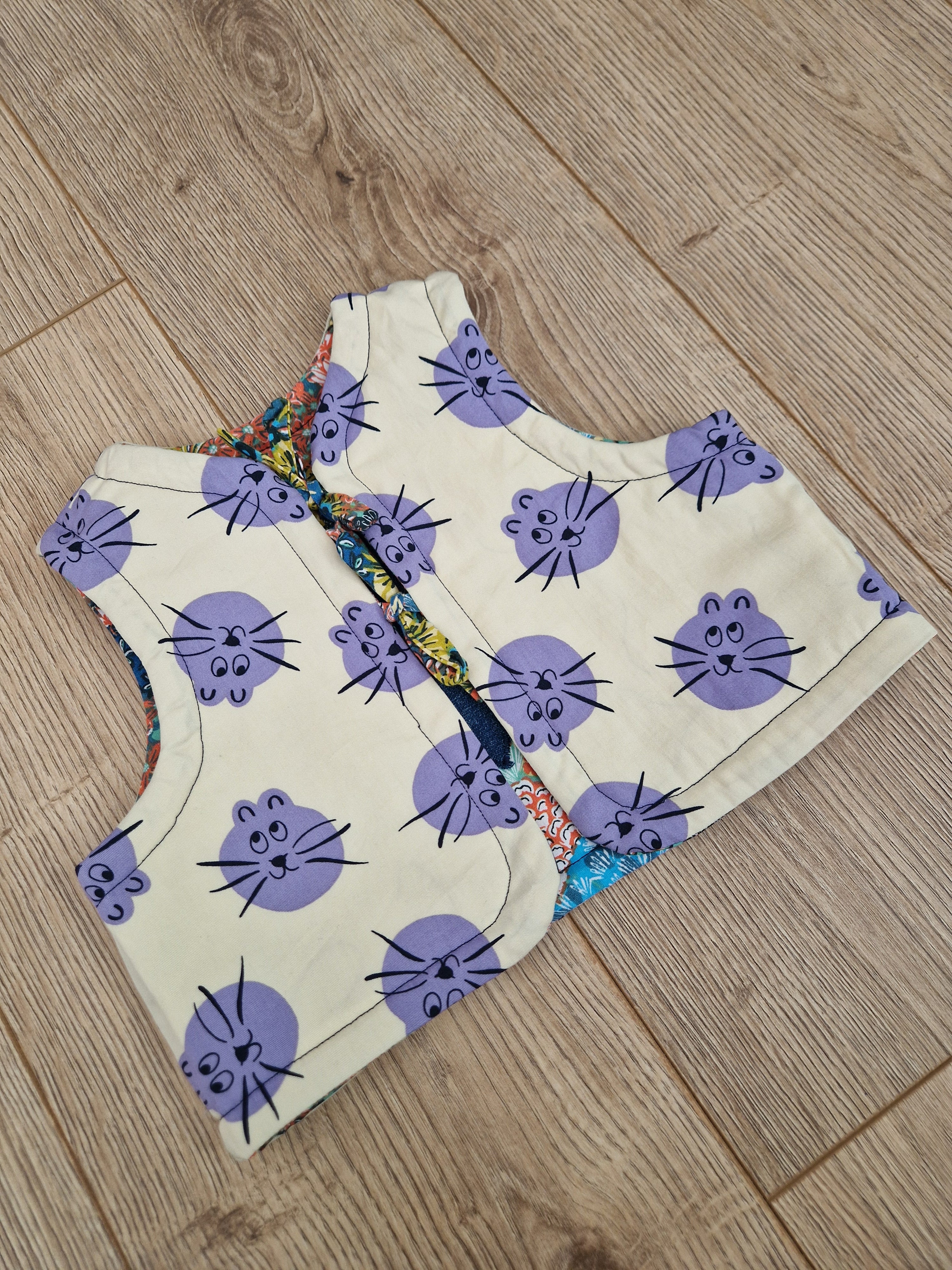 Floral Waistcoat with denim heart applique - Aged 1-2