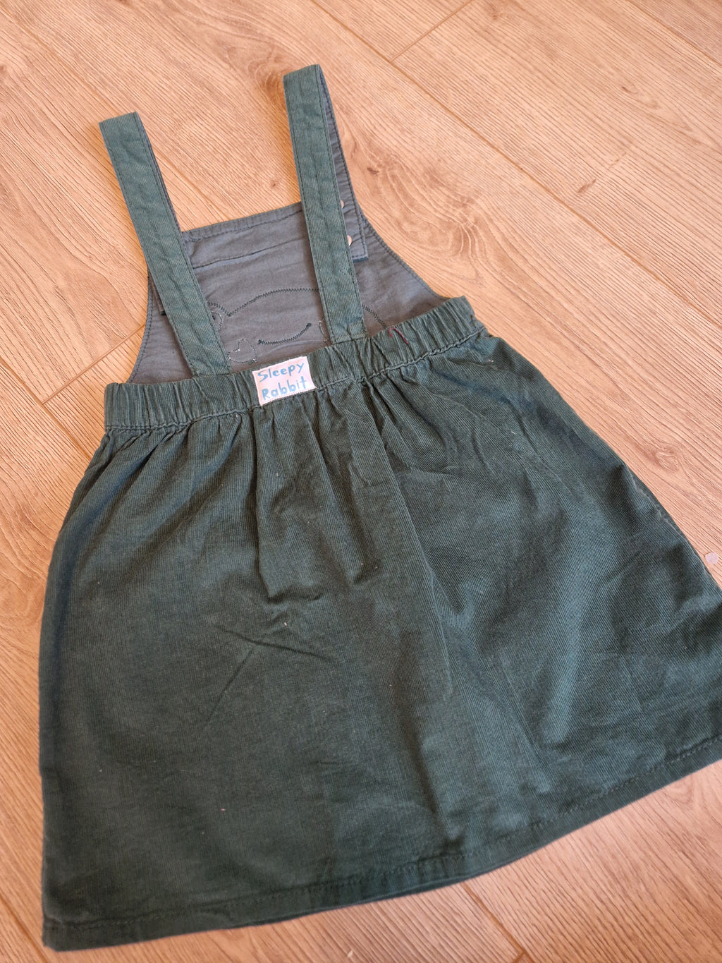 Green Corduroy Pinafore Dress with Frog Applique