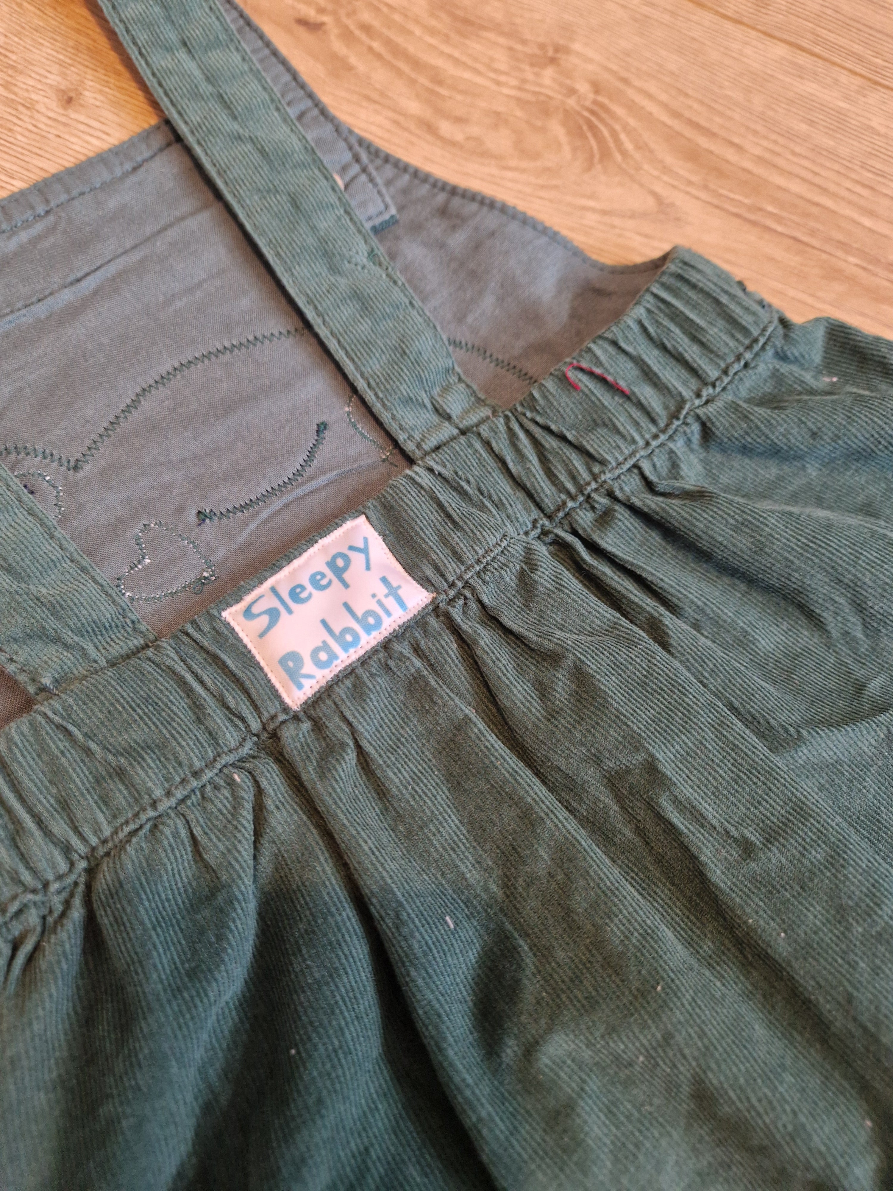 Green Corduroy Pinafore Dress with Frog Applique