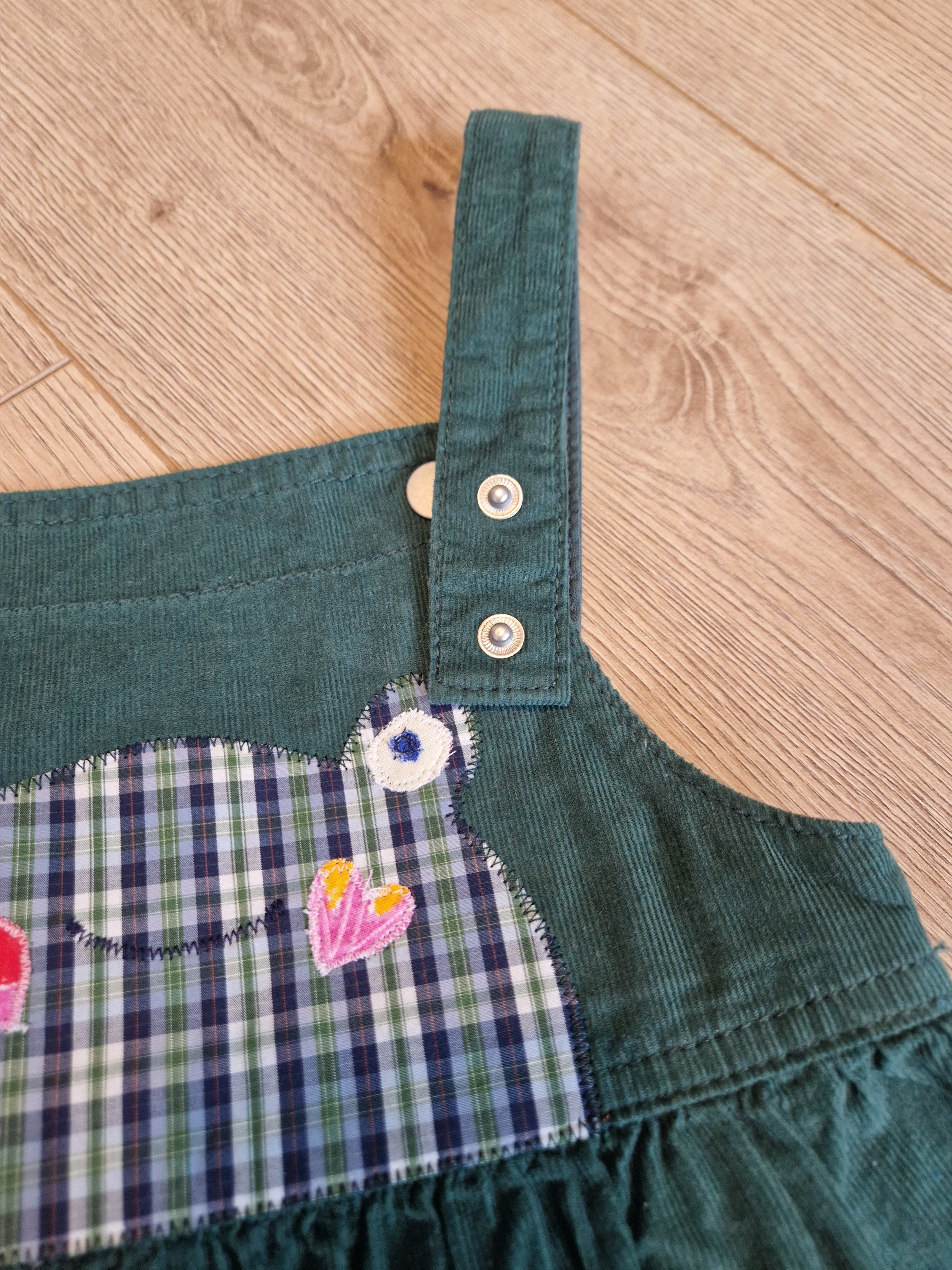 Green Corduroy Pinafore Dress with Frog Applique