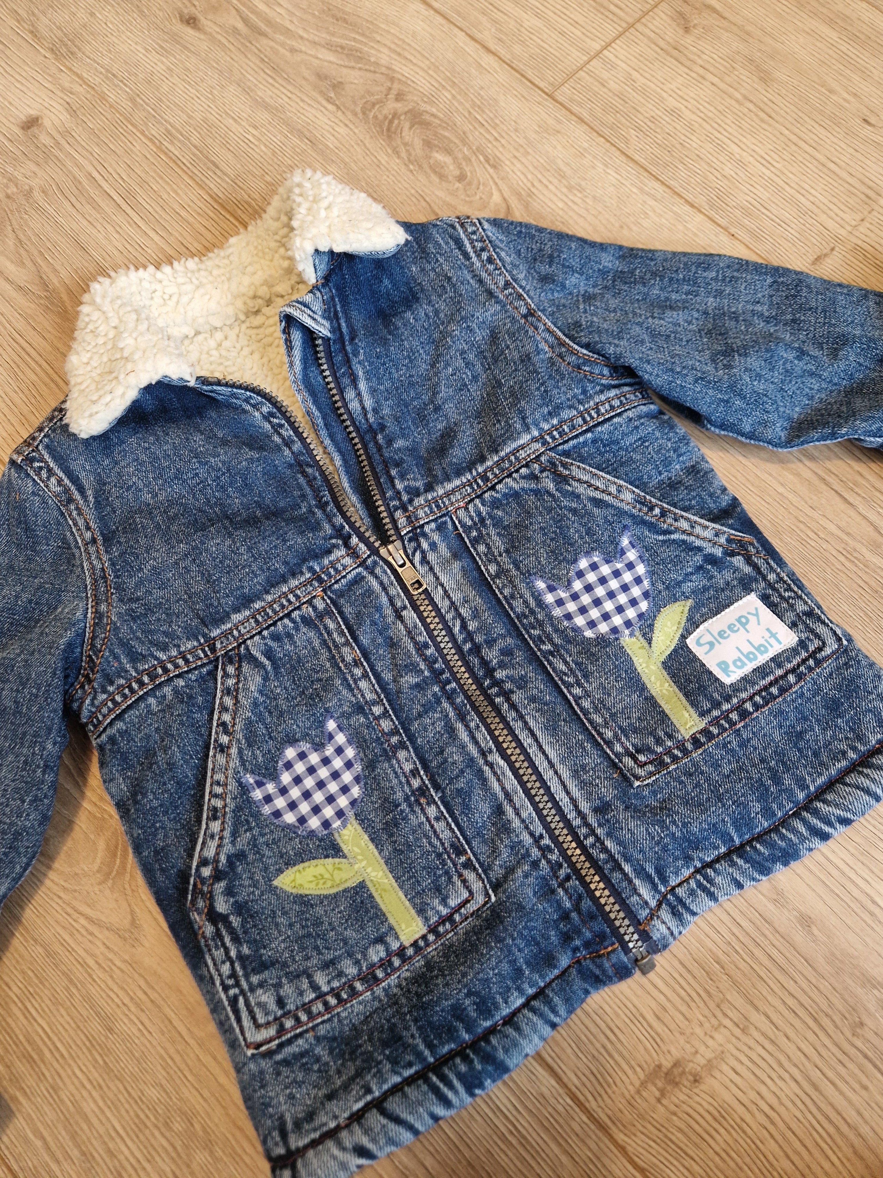 Fur Lined Denim Jacket with Rabbit Panel Back