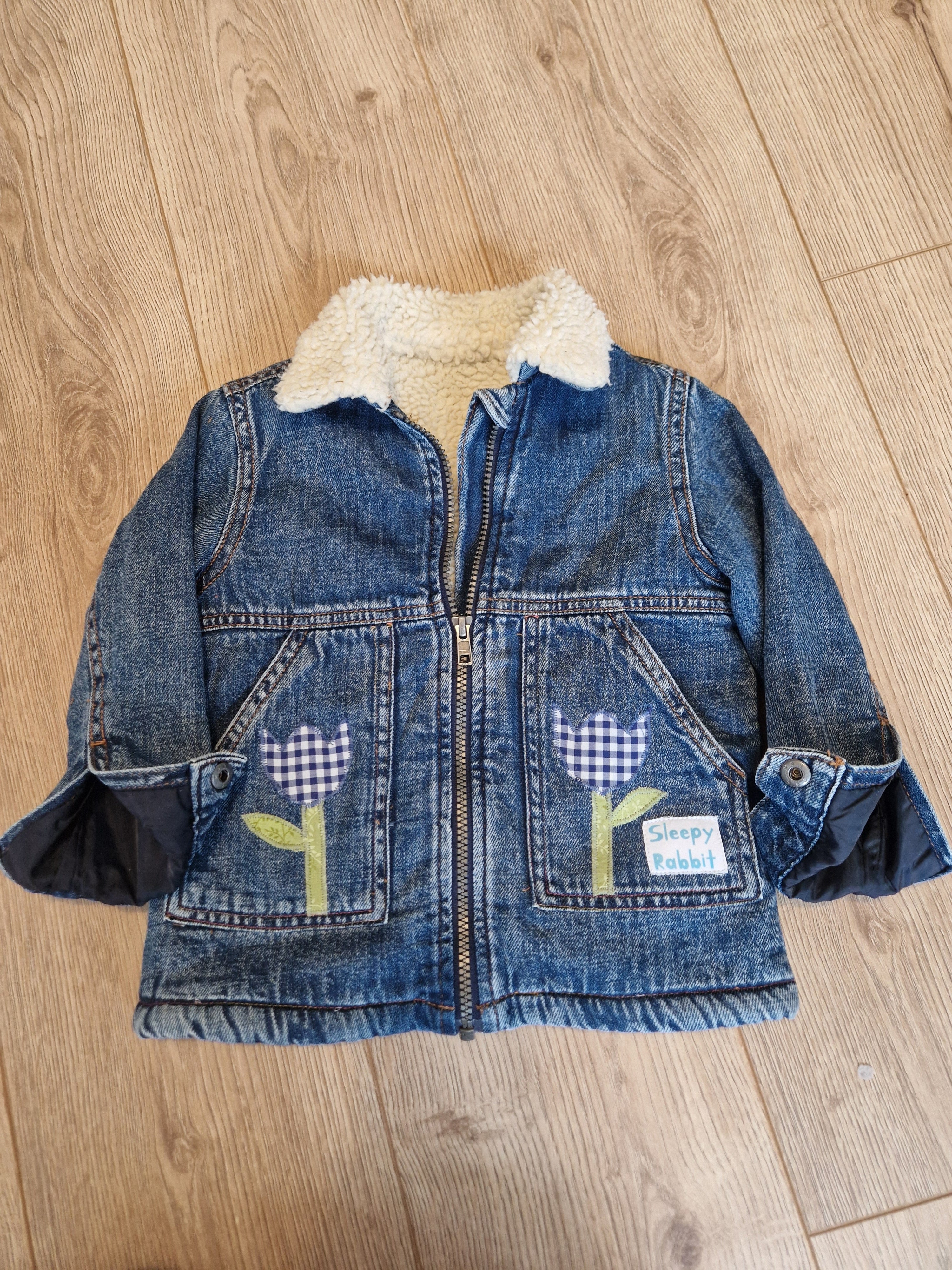 Fur Lined Denim Jacket with Rabbit Panel Back