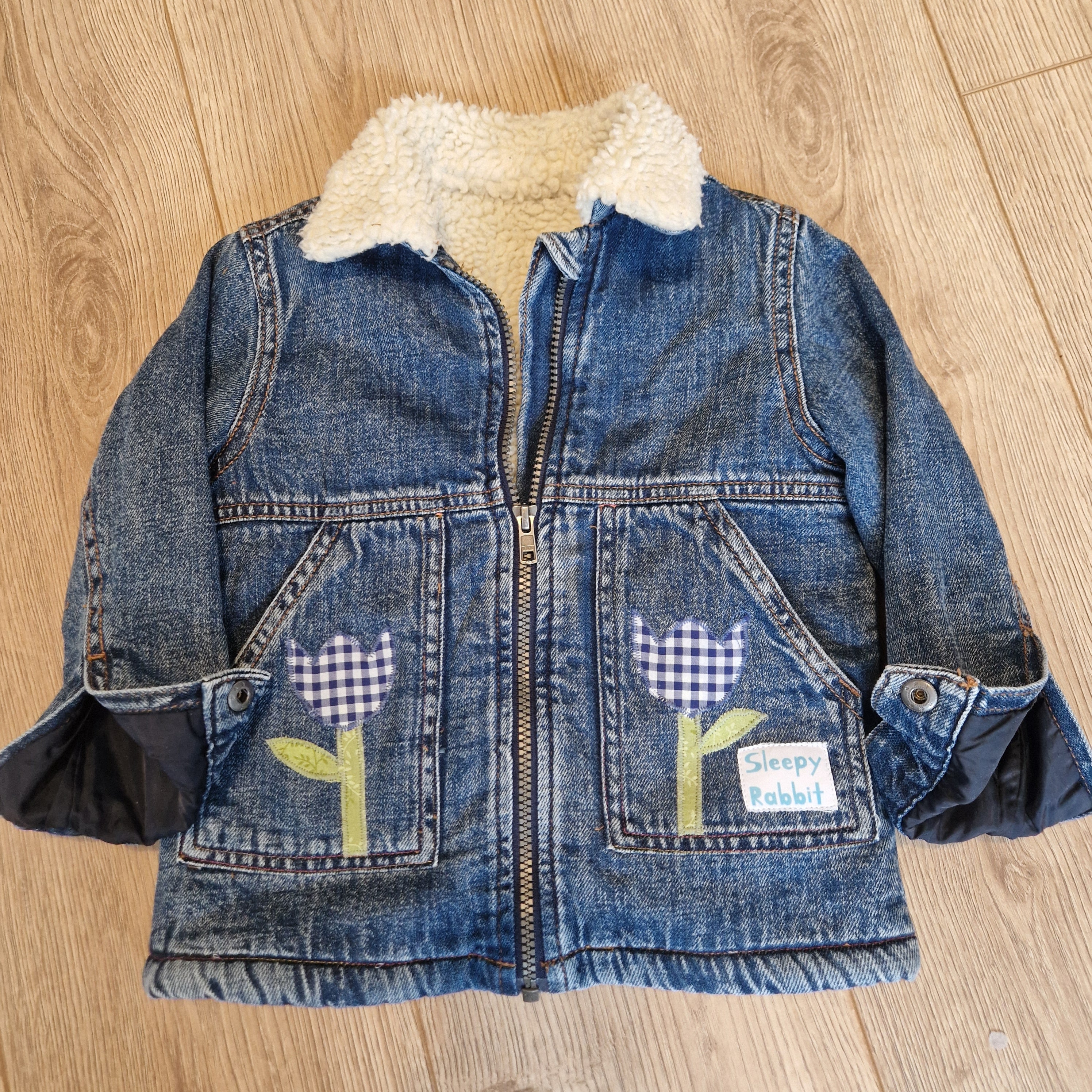 Fur Lined Denim Jacket with Rabbit Panel Back