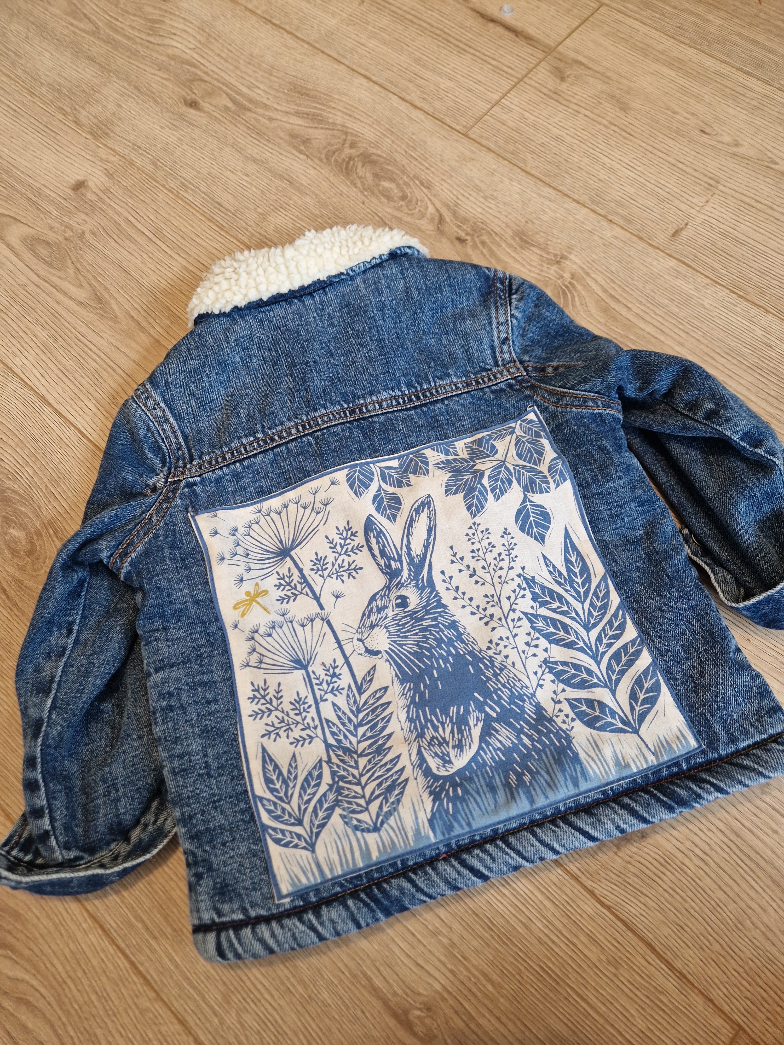 Fur Lined Denim Jacket with Rabbit Panel Back