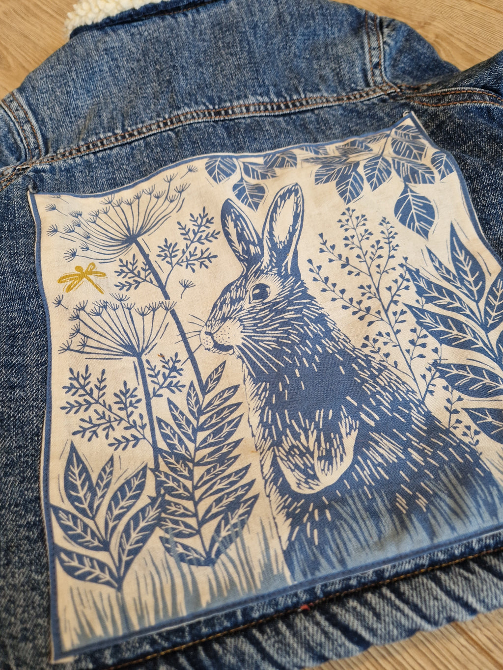 Fur Lined Denim Jacket with Rabbit Panel Back