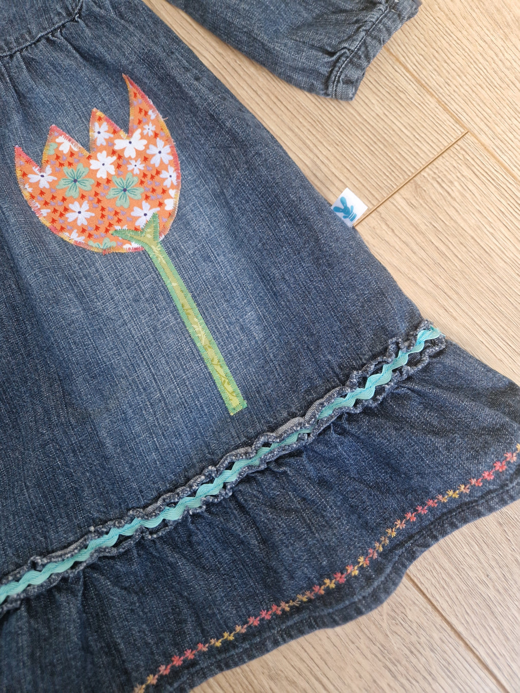 Flower Applique Denim Dress - Aged 2-3