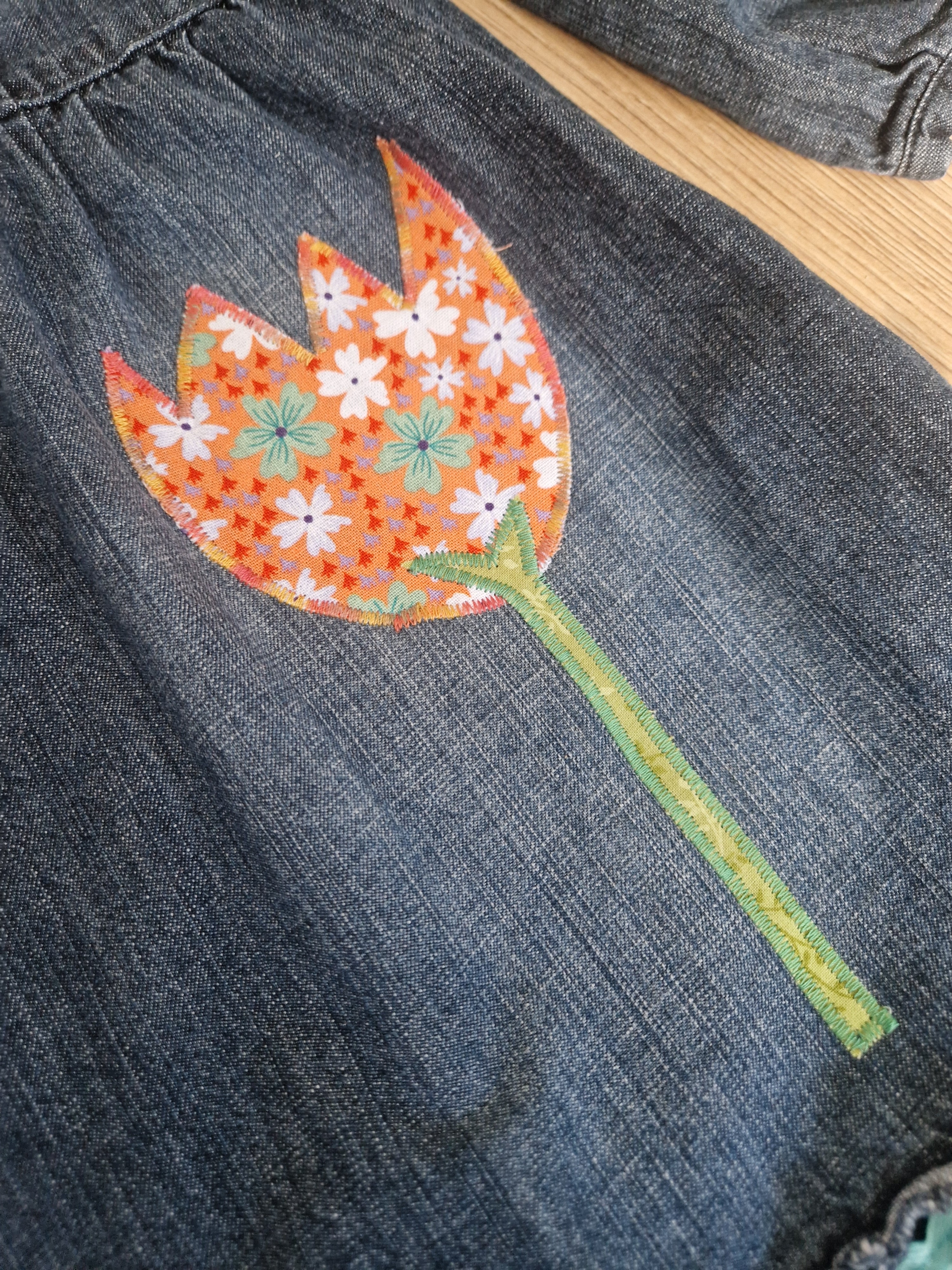 Flower Applique Denim Dress - Aged 2-3