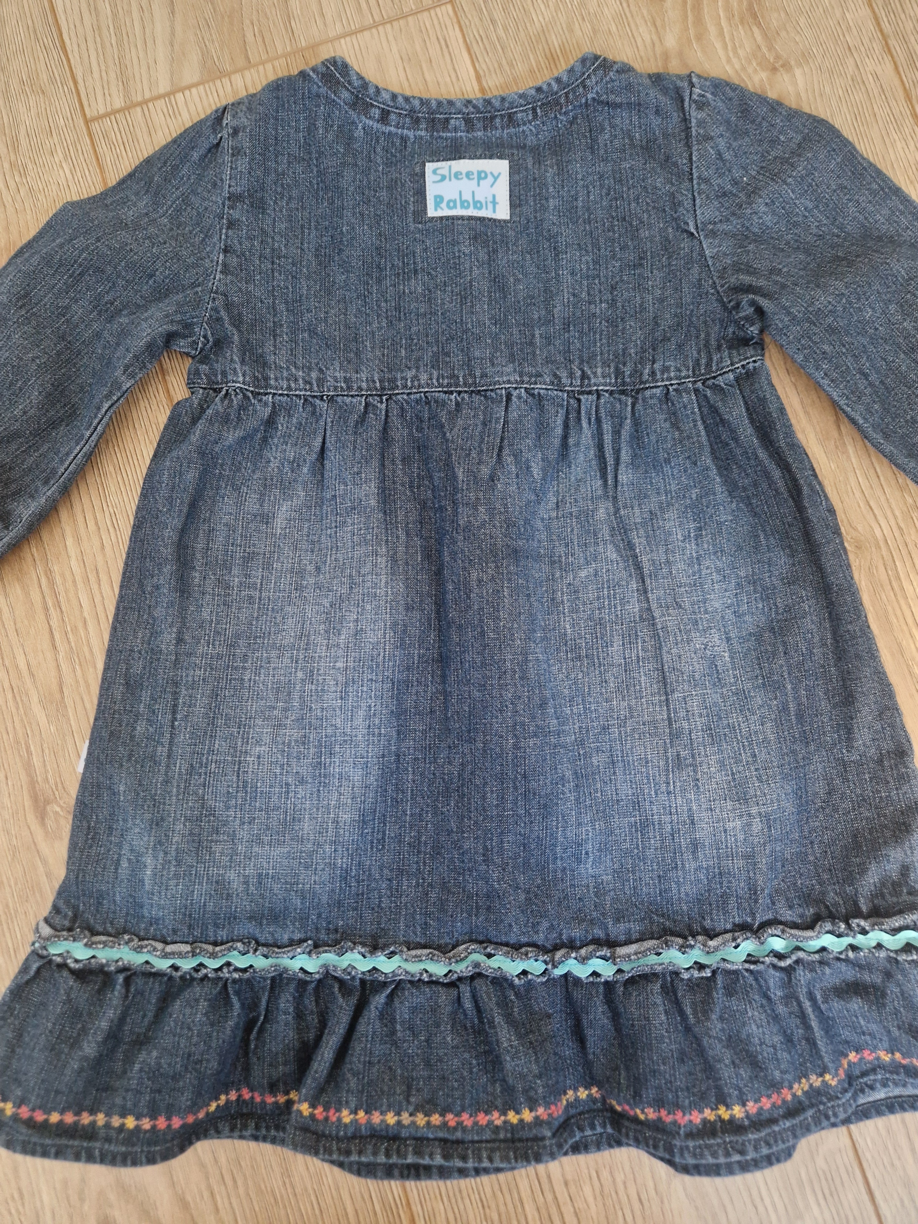 Flower Applique Denim Dress - Aged 2-3