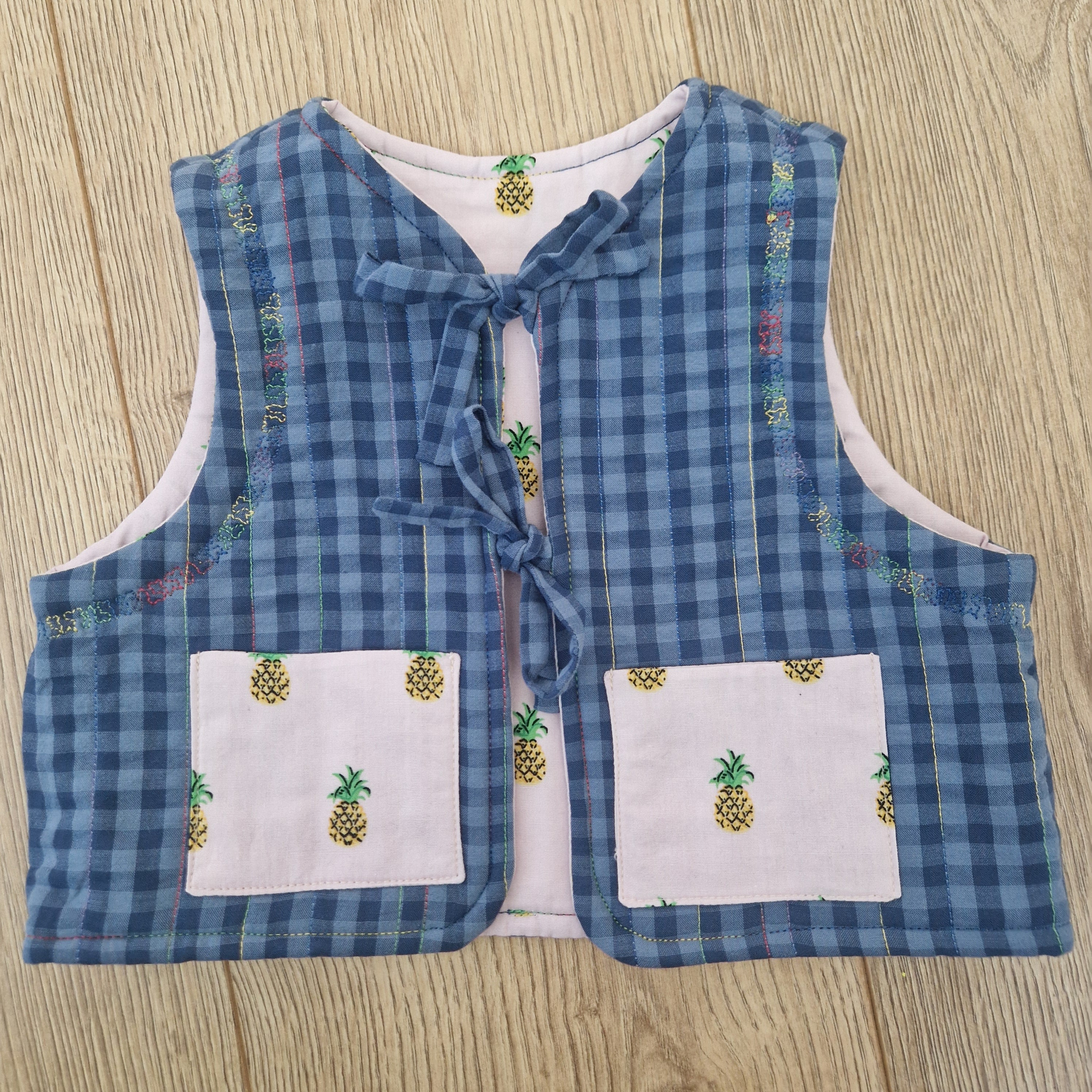 Blue Checkered Pineapple Waistcoat - Aged 1-2