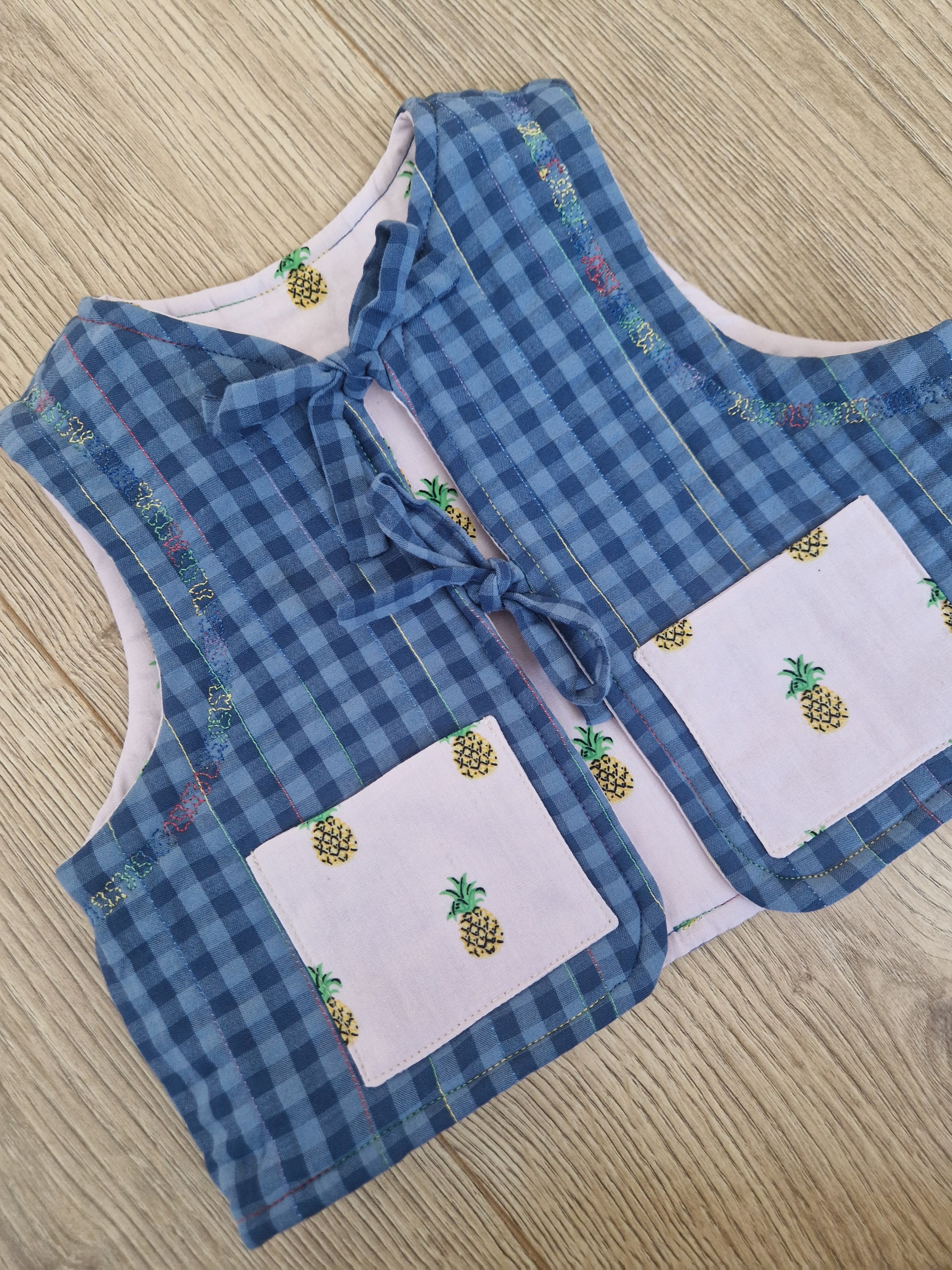 Blue Checkered Pineapple Waistcoat - Aged 1-2