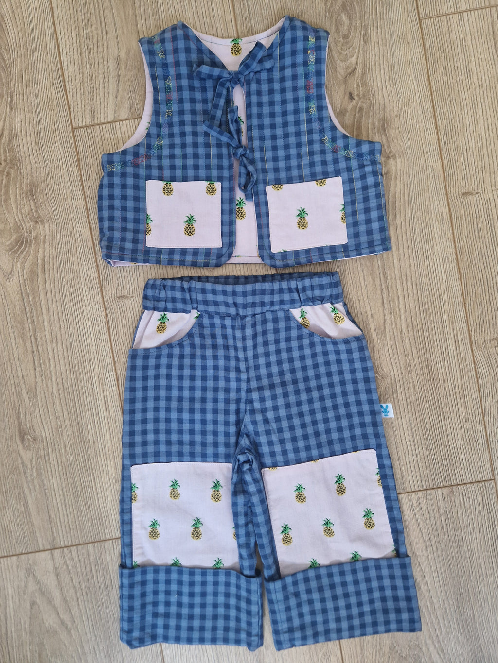 Blue Checkered Pineapple Waistcoat - Aged 1-2