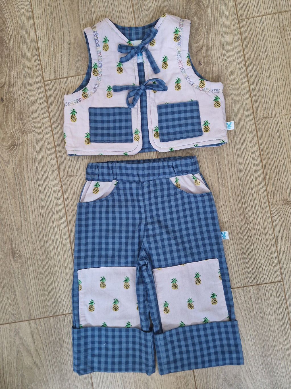 Blue Checkered Pineapple Waistcoat - Aged 1-2