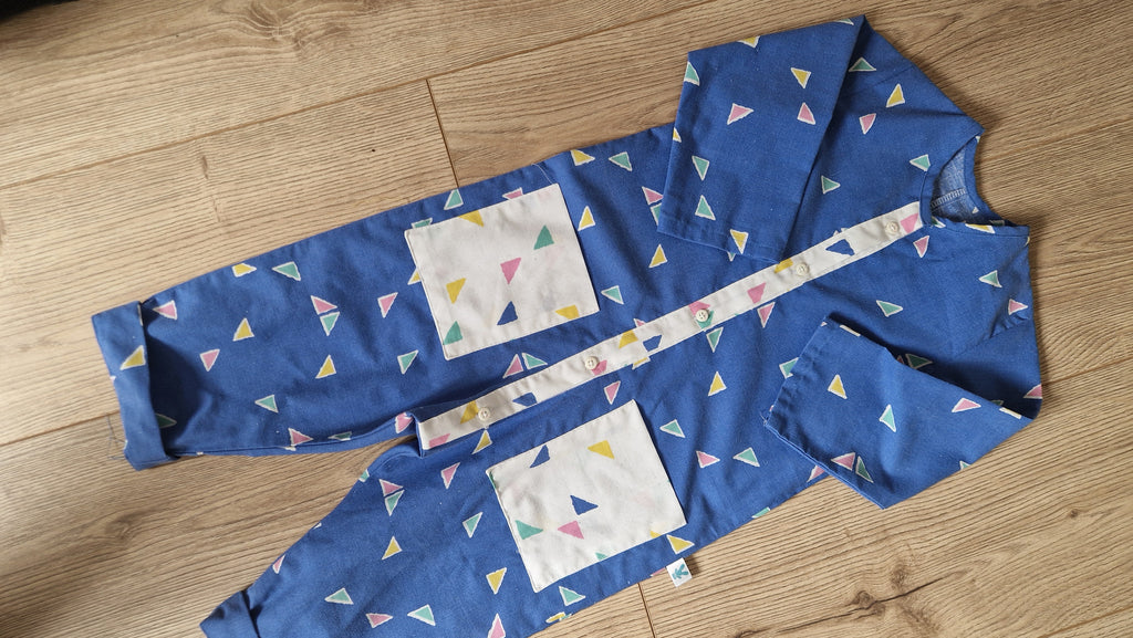 SAMPLE - Blue Geometric Pattern Button-Up Boiler Suit - Age 1-2