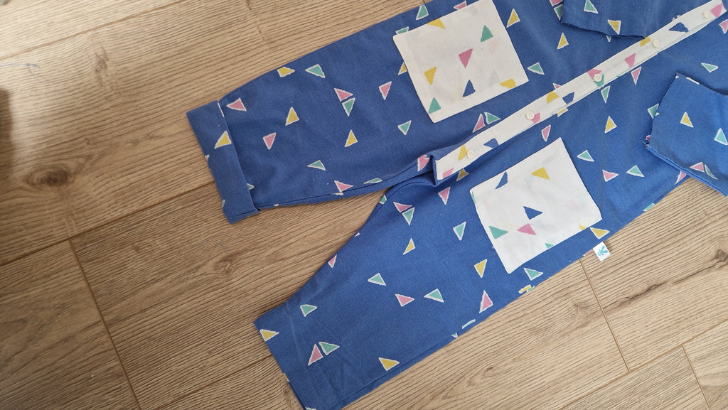 SAMPLE - Blue Geometric Pattern Button-Up Boiler Suit - Age 1-2