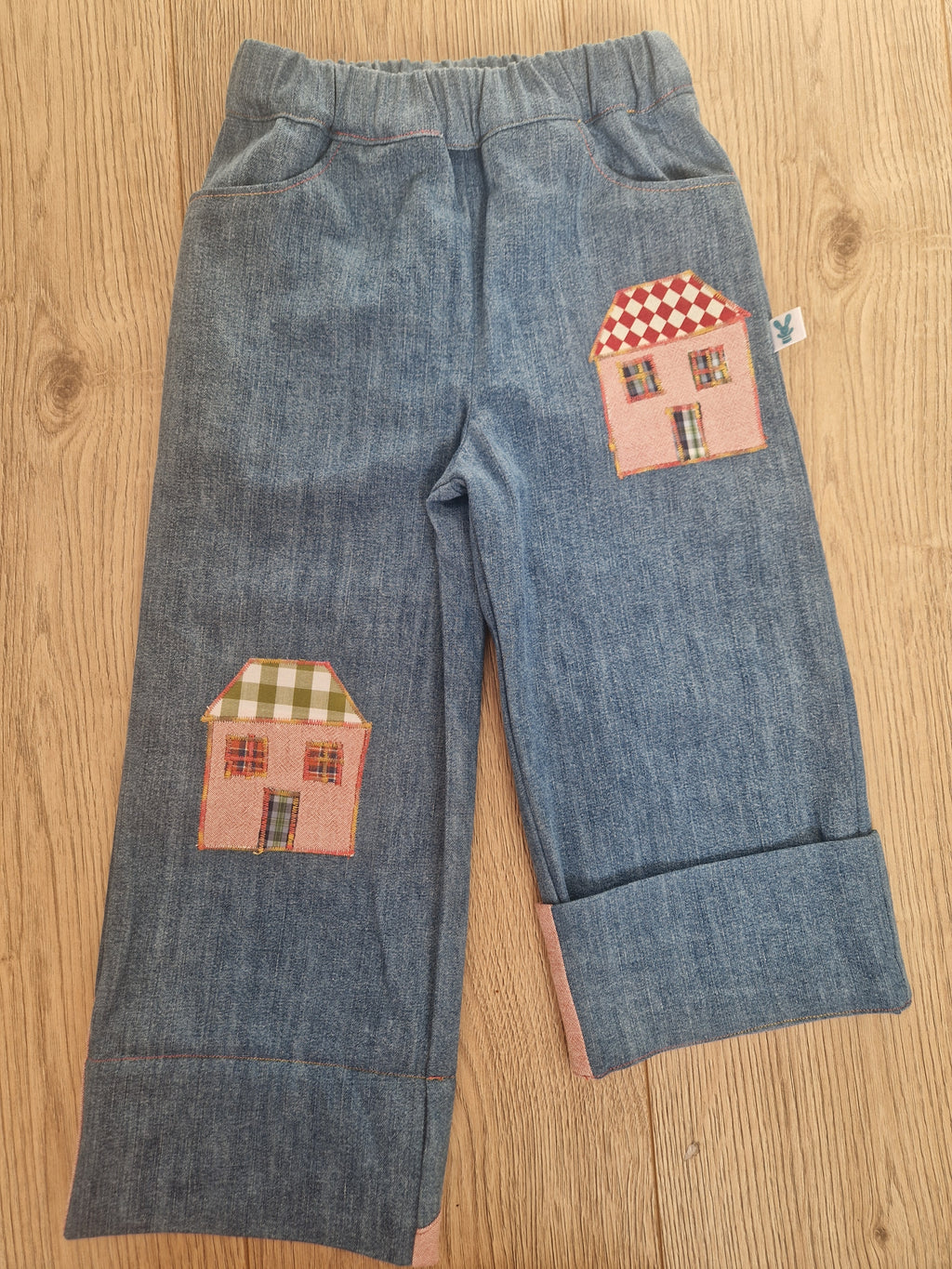Denim Toddler Trousers With House Applique - Age 2-3