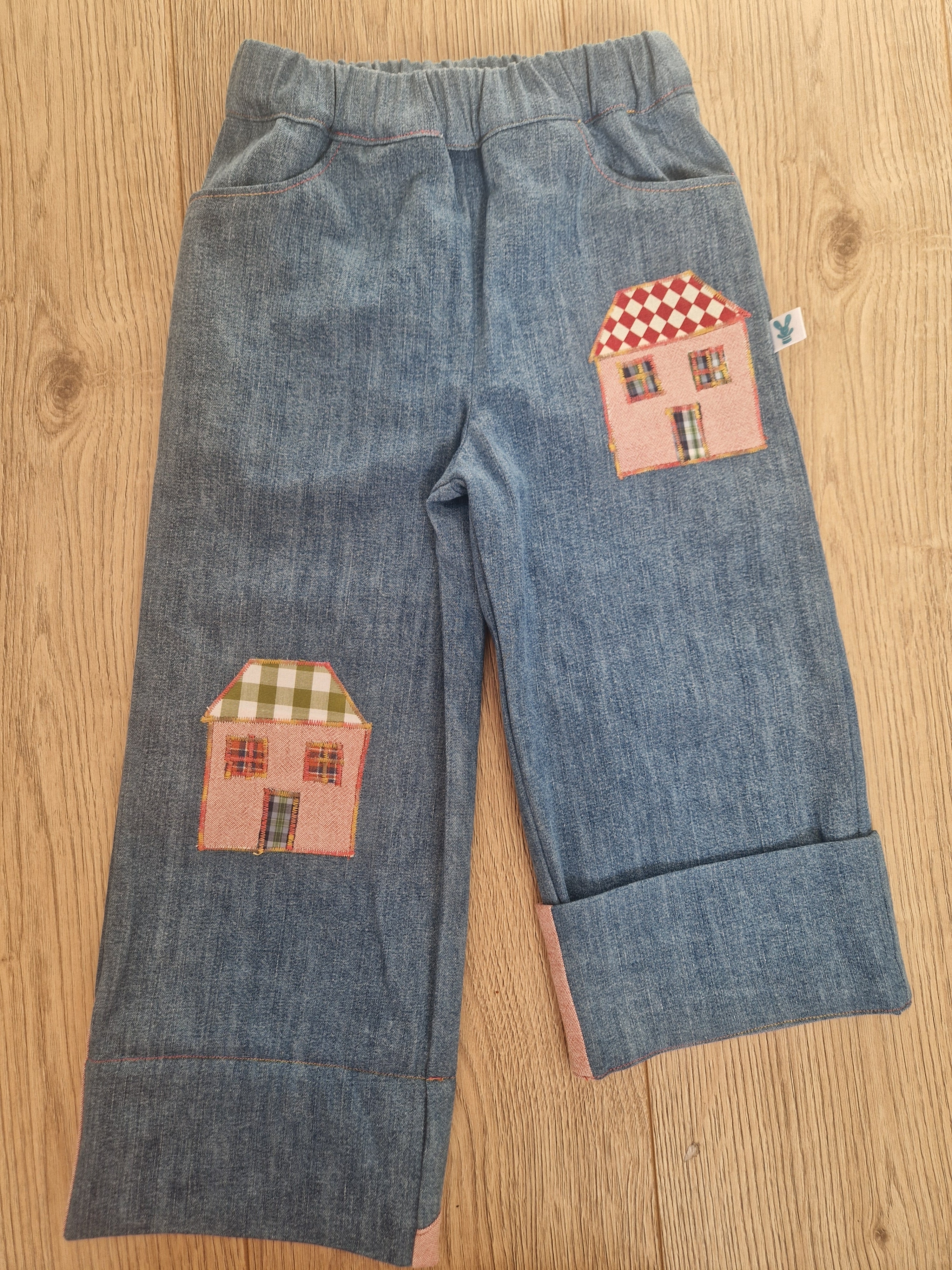 Denim Toddler Trousers With House Applique - Age 2-3