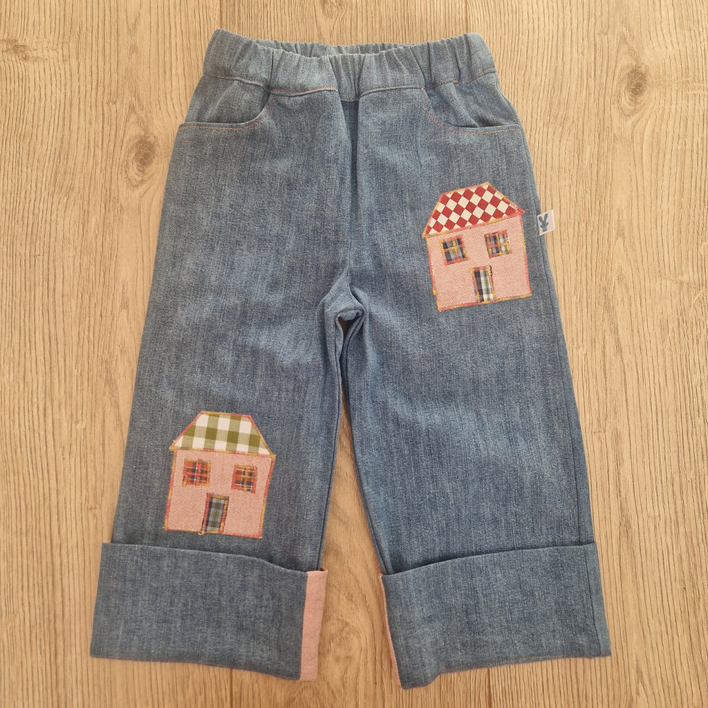 Denim Toddler Trousers With House Applique - Age 2-3