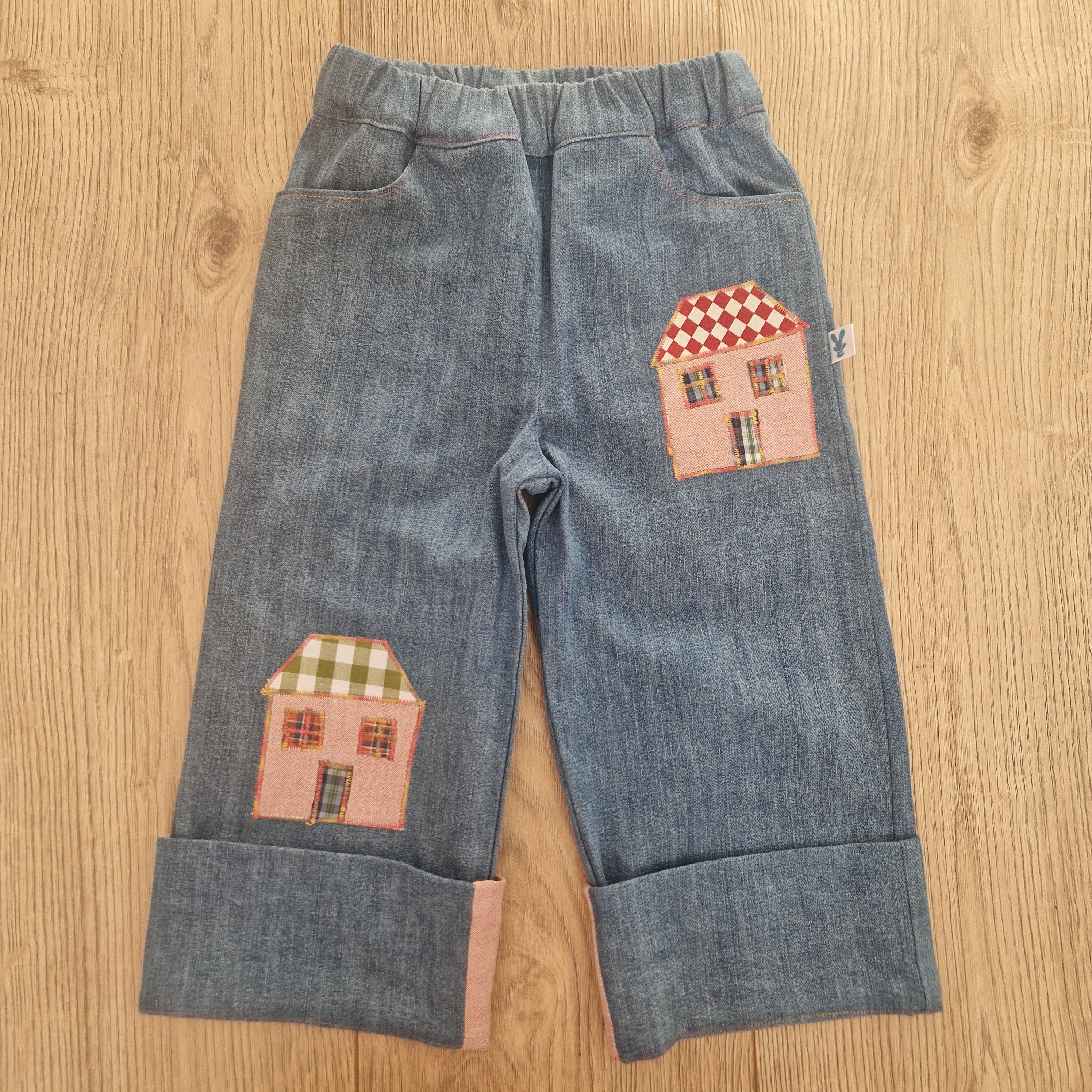 Denim Toddler Trousers With House Applique - Age 2-3