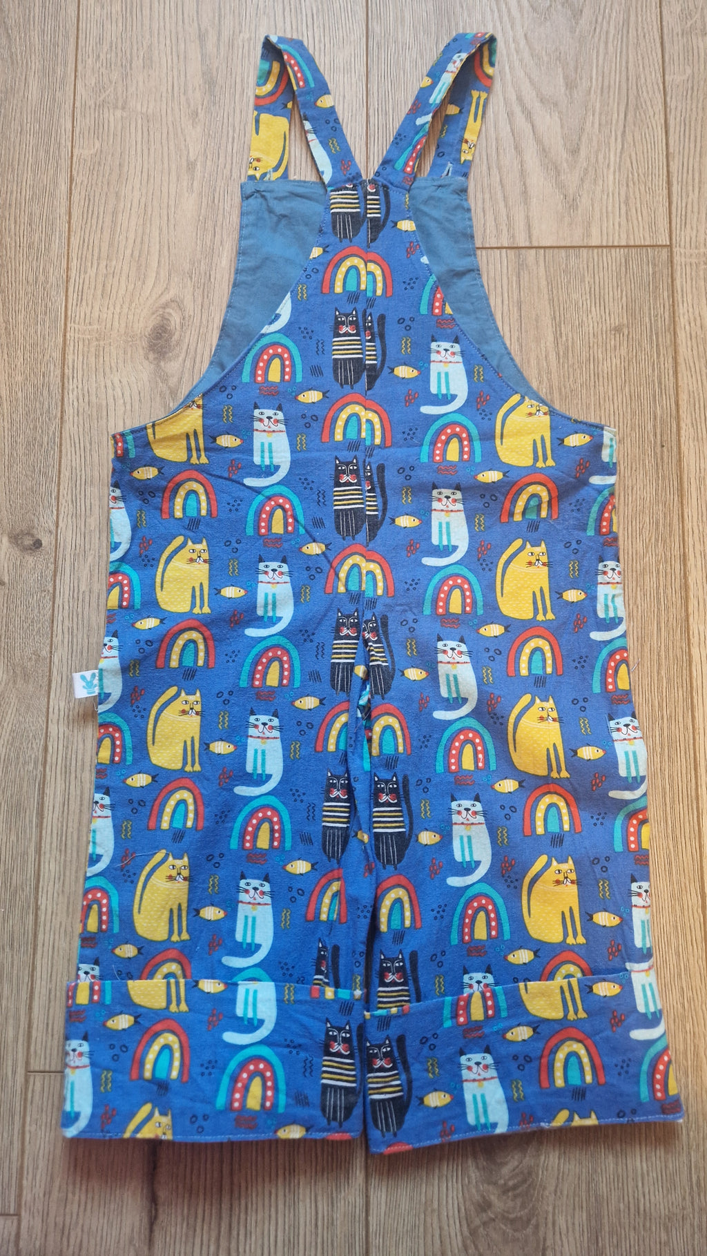 SAMPLE - Cats and Fish Navy Dungarees - Age 1.5-2.5