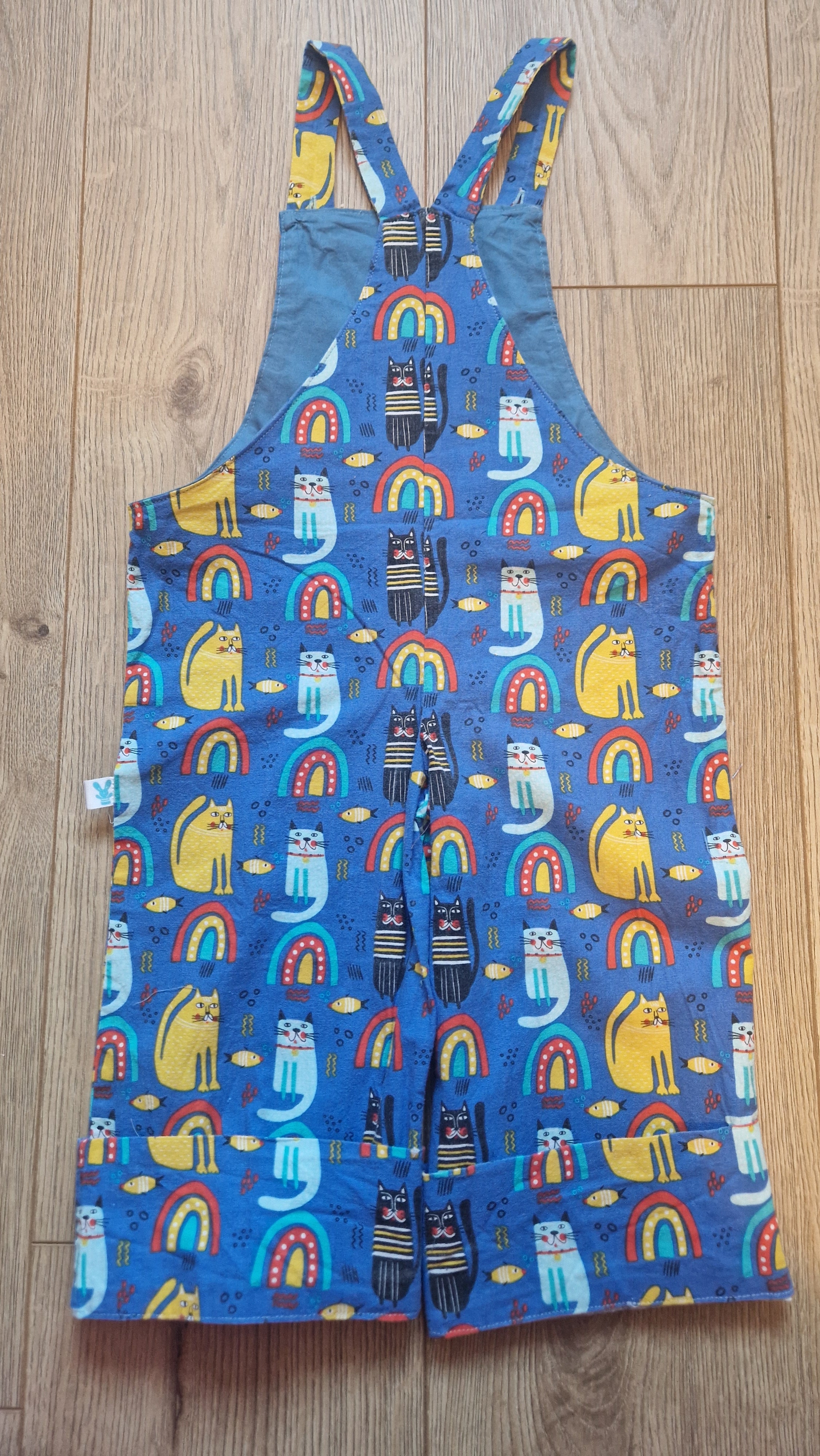 SAMPLE - Cats and Fish Navy Dungarees - Age 1.5-2.5