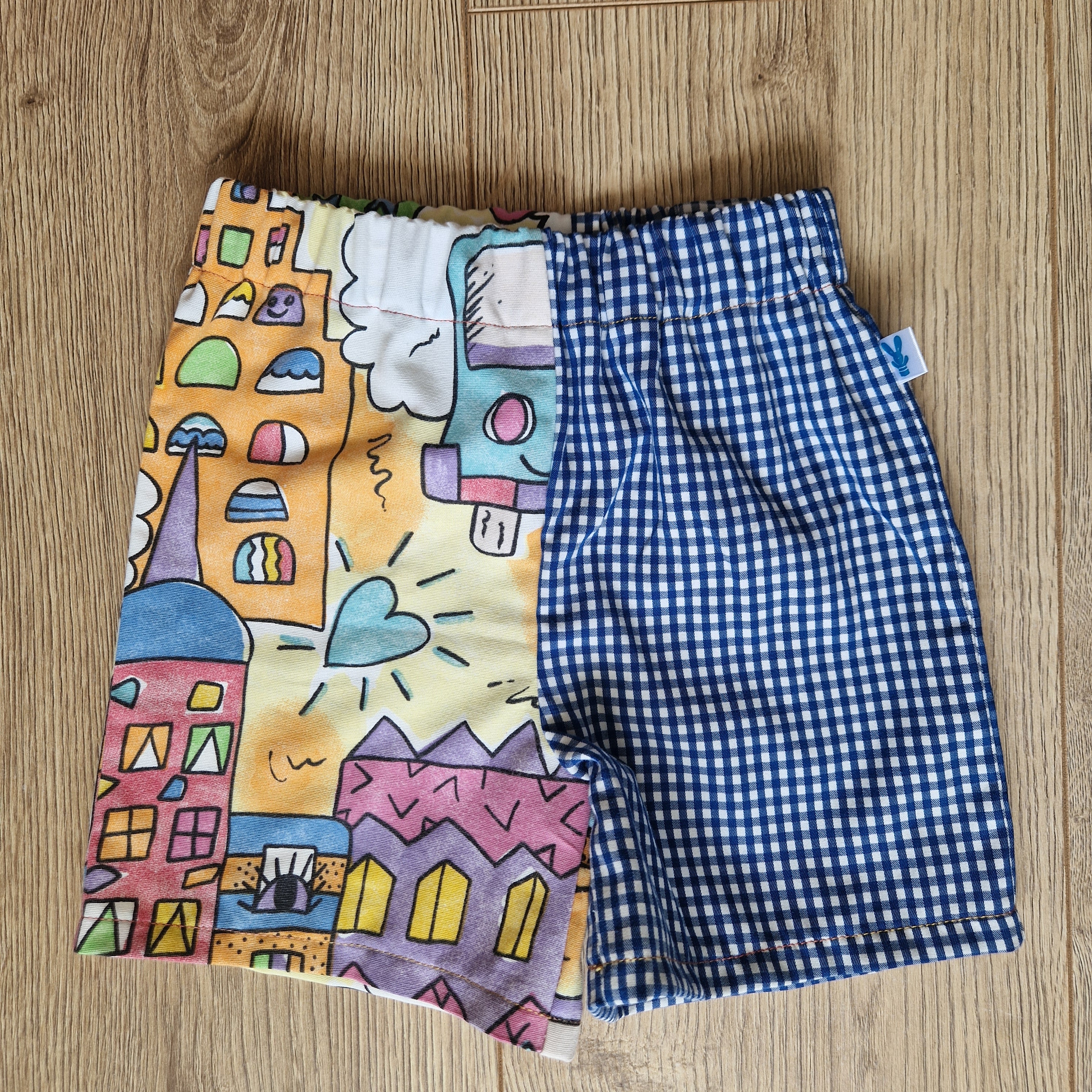 Gingham and Cartoon City Half and Half Summer Shorts - Age 2-3