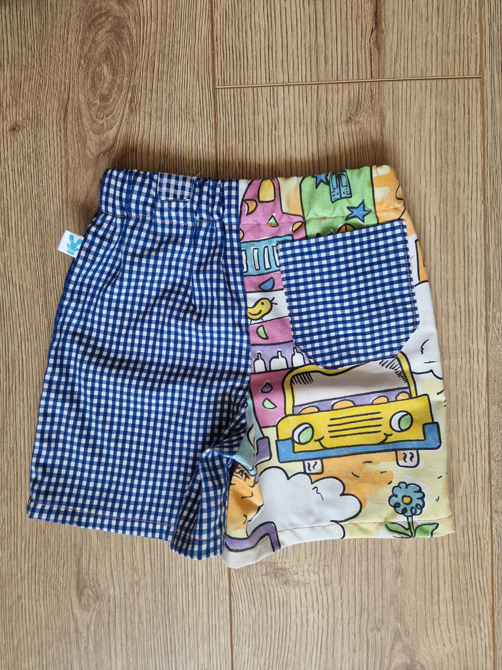 Gingham and Cartoon City Half and Half Summer Shorts - Age 2-3