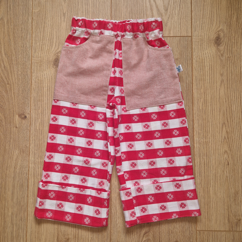 Red and Pink Floral Checked Picnic Trousers - Age 2-3