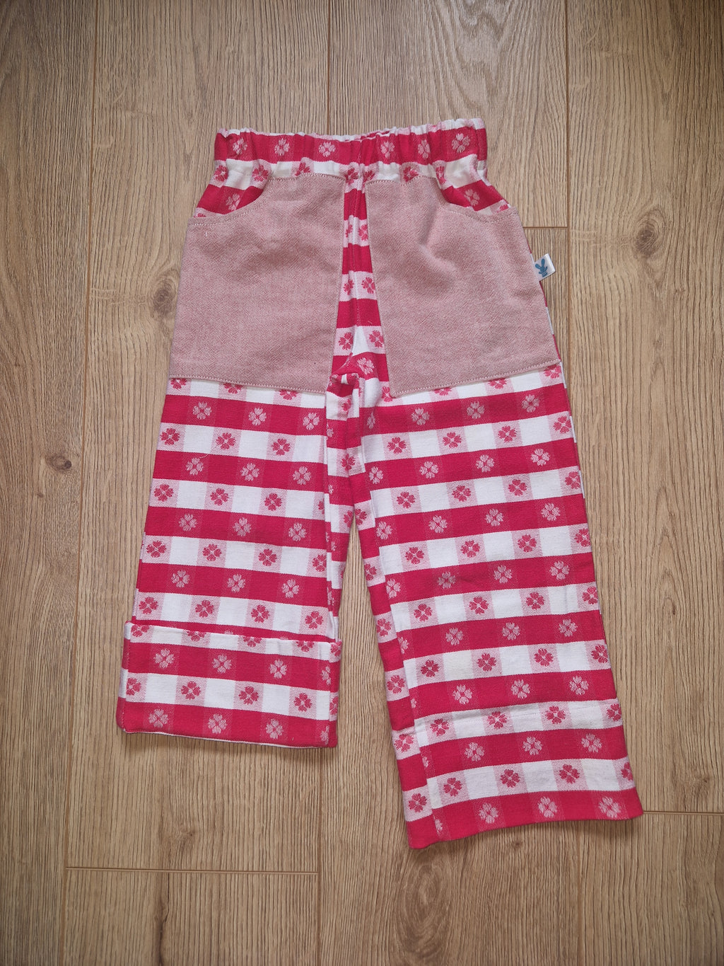 Red and Pink Floral Checked Picnic Trousers - Age 2-3