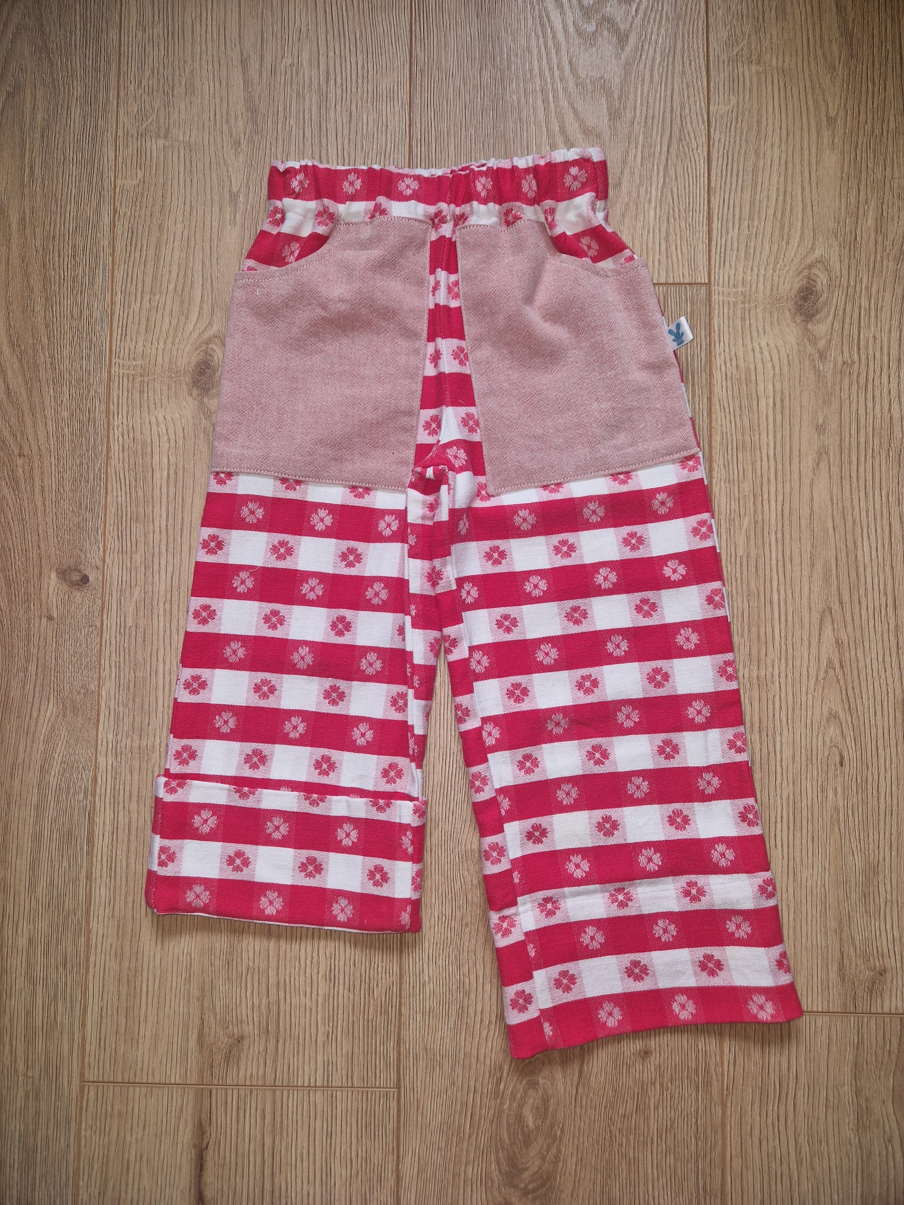 Red and Pink Floral Checked Picnic Trousers - Age 2-3