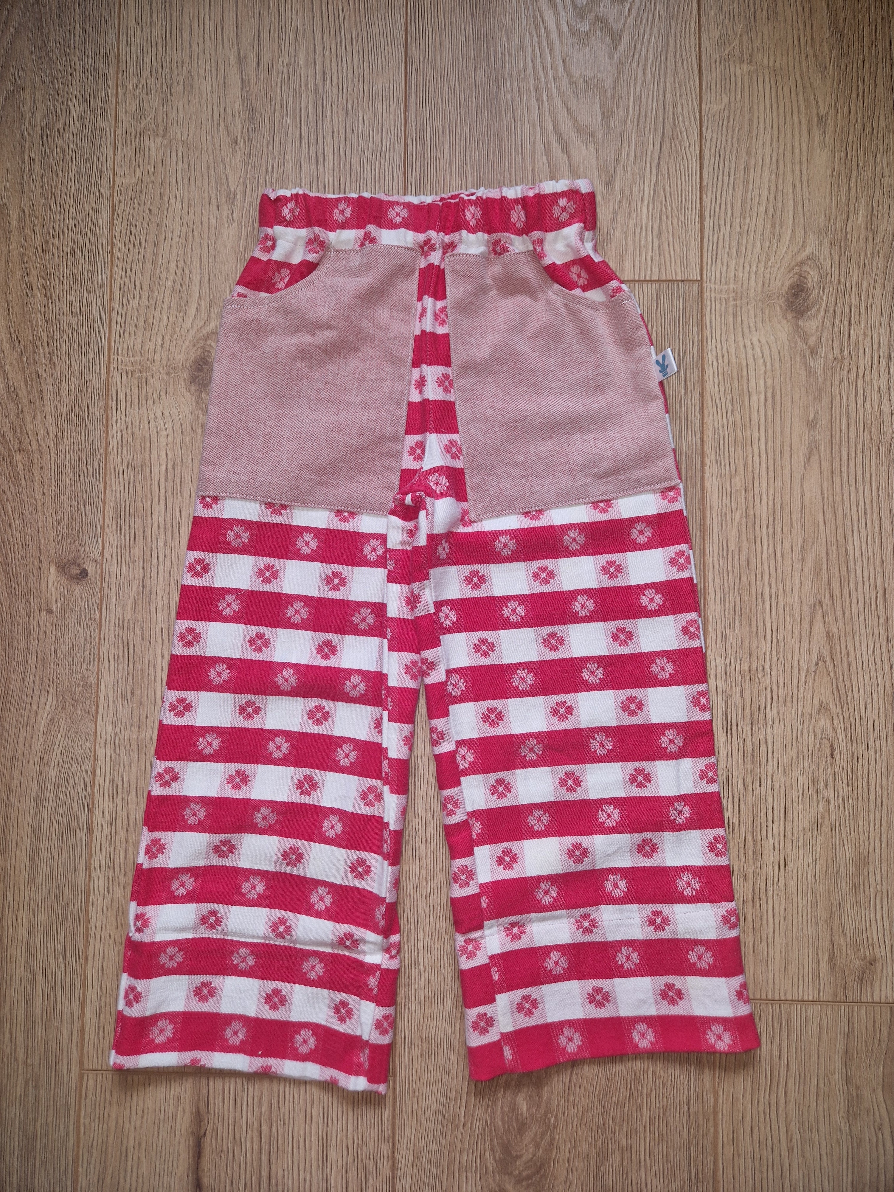 Red and Pink Floral Checked Picnic Trousers - Age 2-3